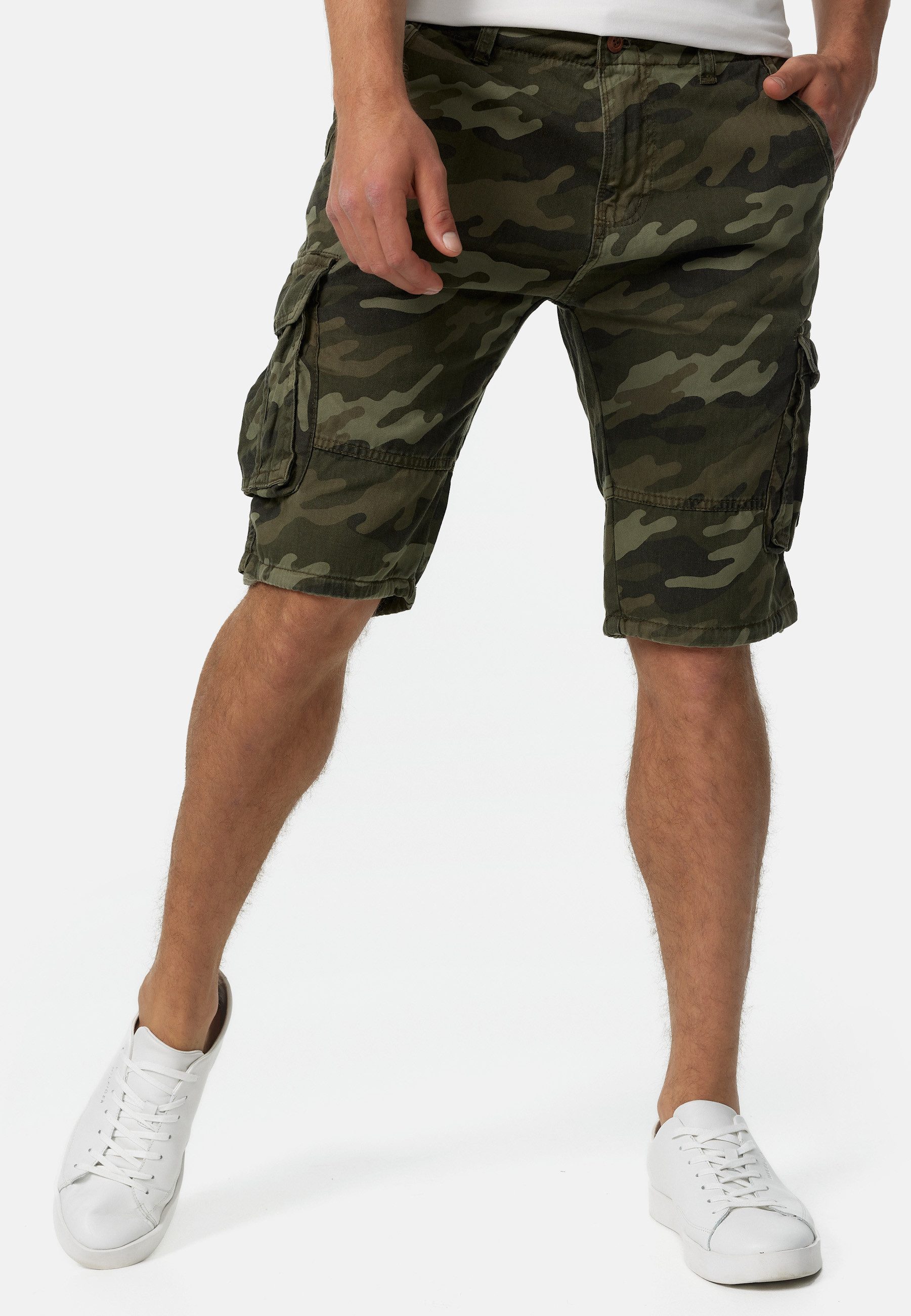Indicode Cargoshorts Herren Monroe Cargo Cargo Shorts Herrenshorts mit 6 Taschen inkl. Gürtel