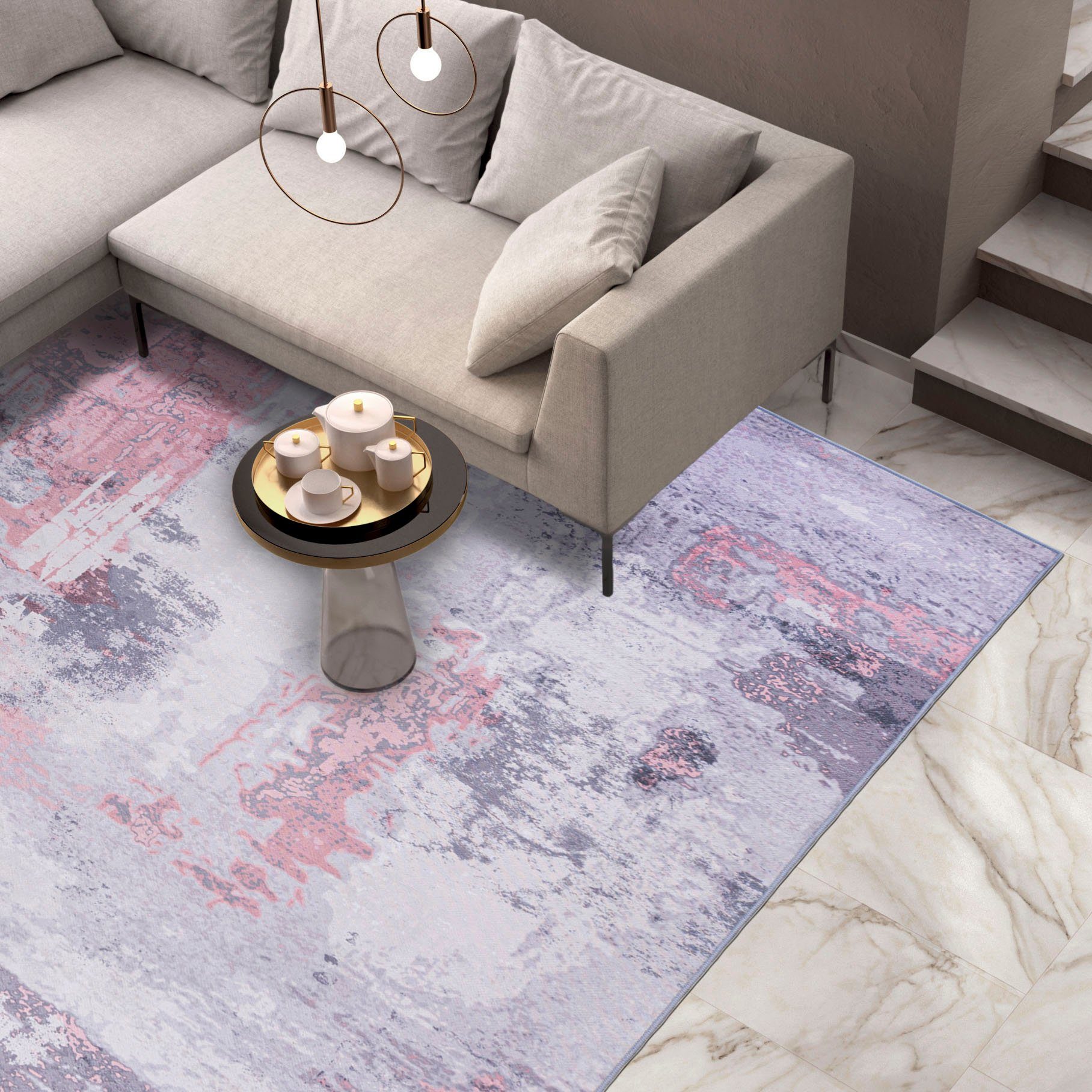Mazovia Designteppich Modern Teppich Wohnzimmerteppich Abstrakt Vintage Ros günstig online kaufen