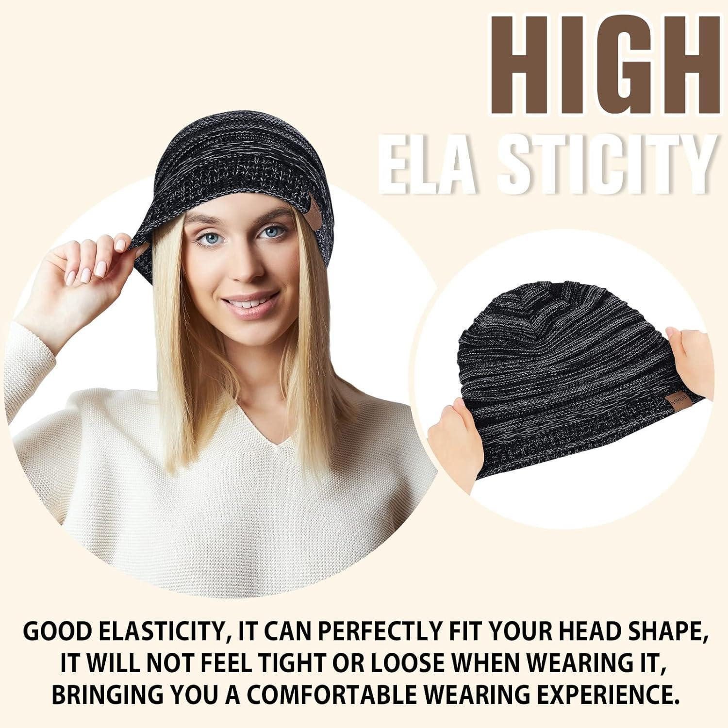 LuxusKollektion Strickmütze Mütze Strickmütze Wintermütze Herren Damen Beanie Fleece Blume schwarz