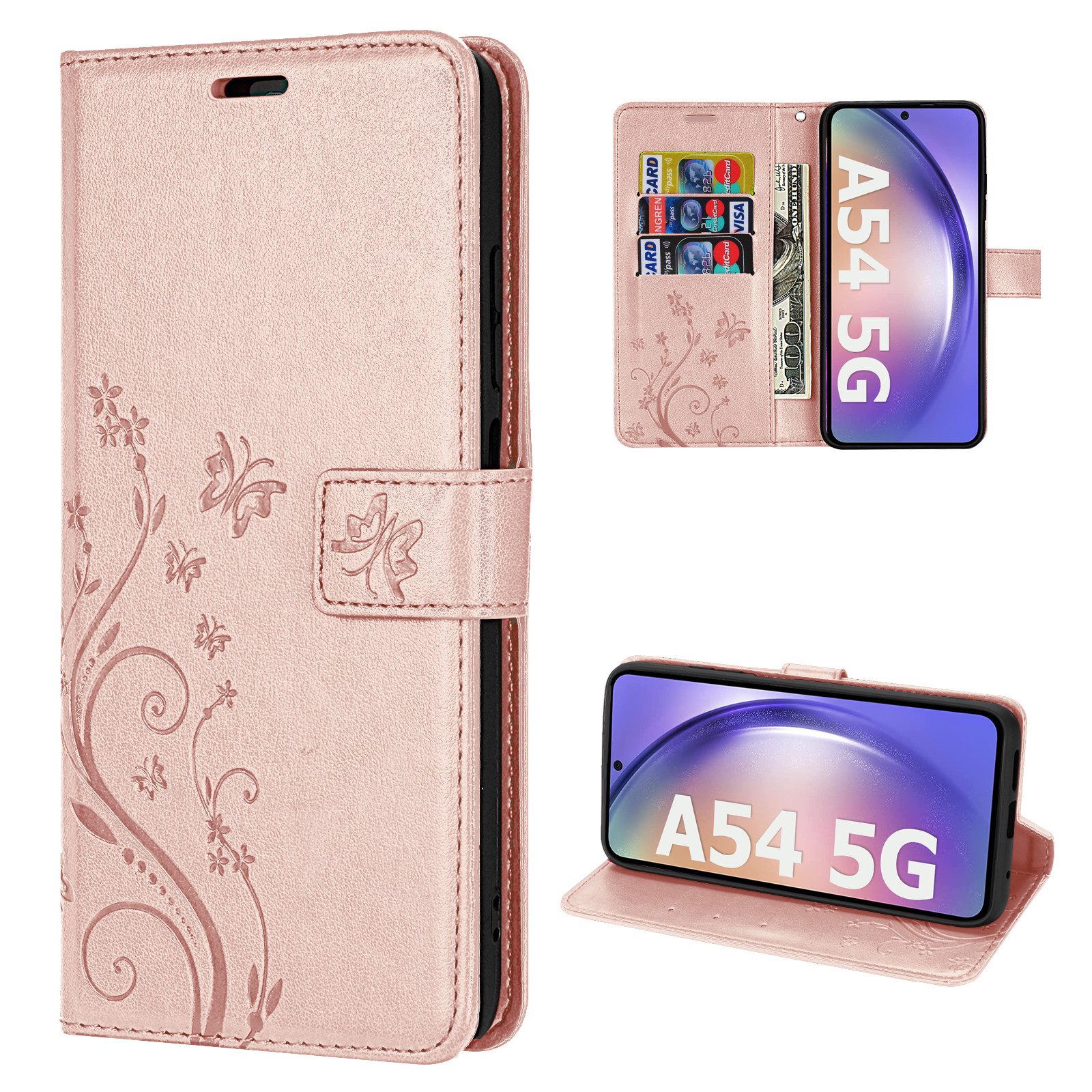 betterfon Handyhülle Handytasche für Samsung Galaxy A54 5G Klapphülle, Bookstyle-Hülle: Magnetverschluss 3 Kartenfächer & Standfunktion
