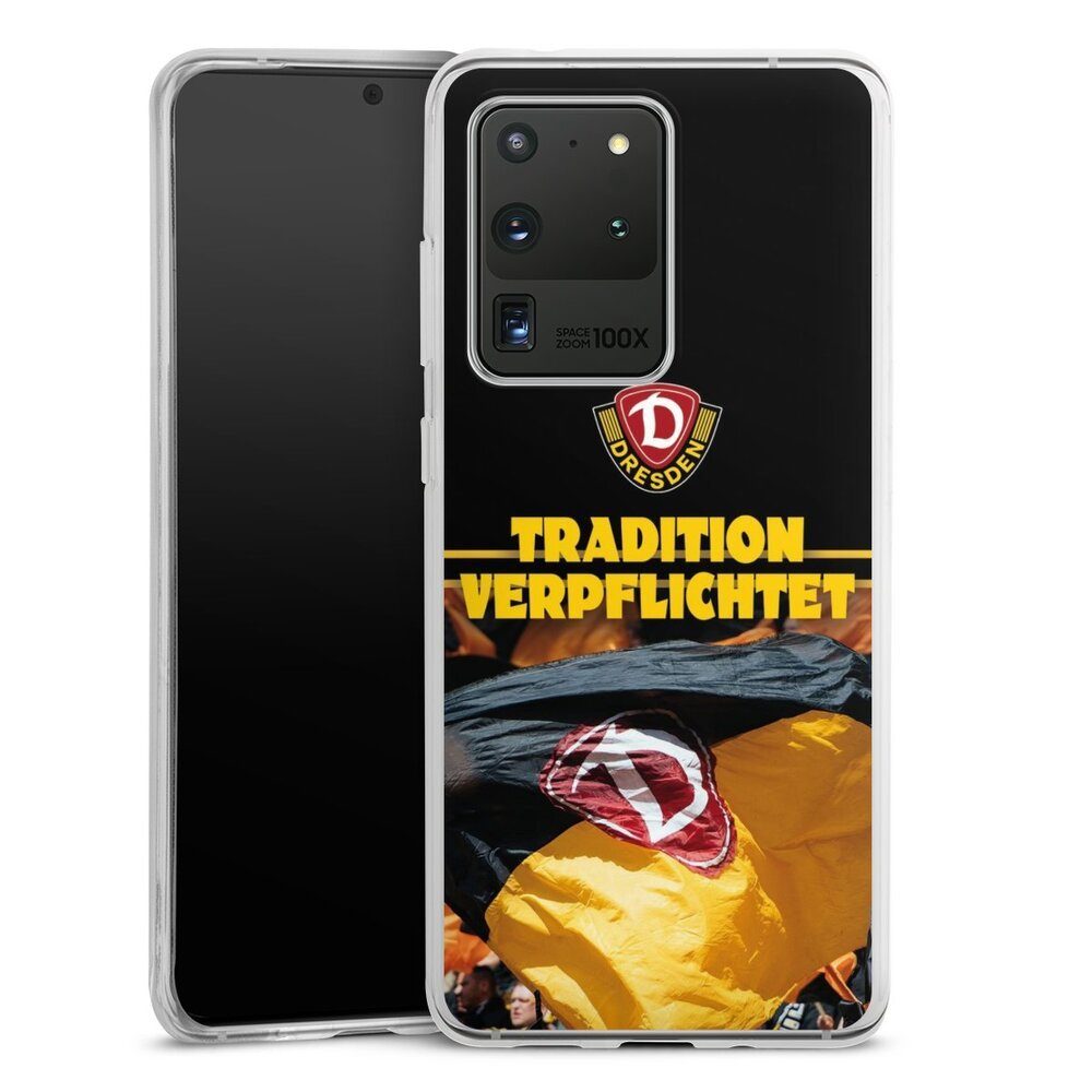 DeinDesign Handyhülle SG Dynamo Dresden Fanartikel SGD Tradition Verpflichtet Dynamo Dresden, Samsung Galaxy S20 Ultra 5G Silikon Hülle Bumper Case Smartphone Cover