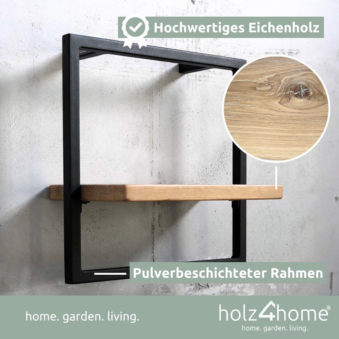 holz4home® Wandregal Eiche Hellgrau mit Metallrahmen Schwarz I Ohne Baumkan günstig online kaufen
