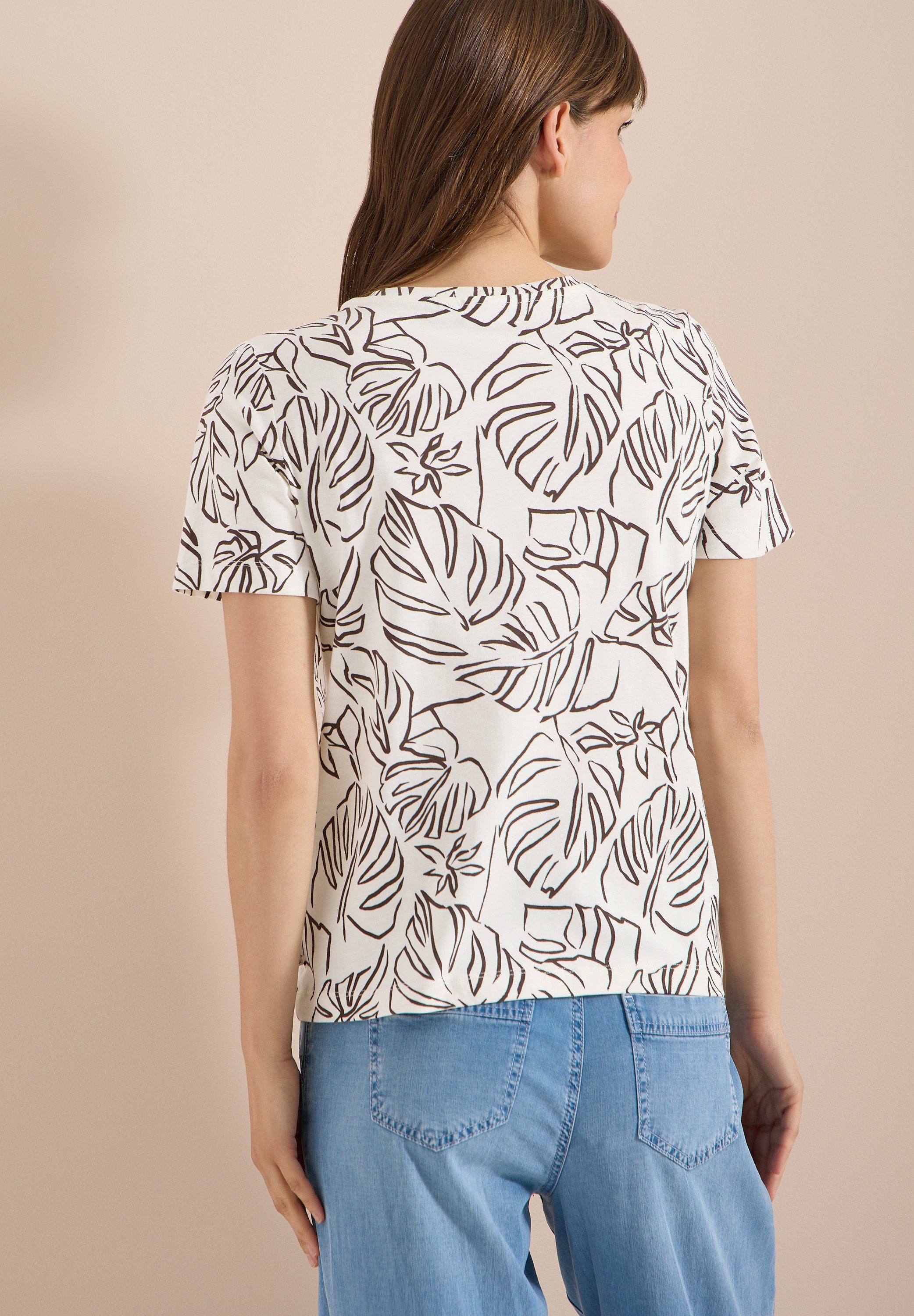 CECIL Kurzarmshirt Sommershirt mit Rundhals und Blätterprint