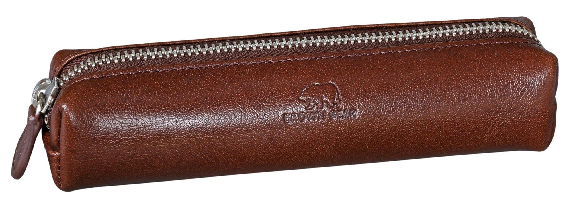 Brown Bear Schreibgeräteetui Modell 1403 - kleines Schreibgeräteetui mit Reißverschluss, für Damen und Herren aus Echtleder Farbe Braun Braun Toscana