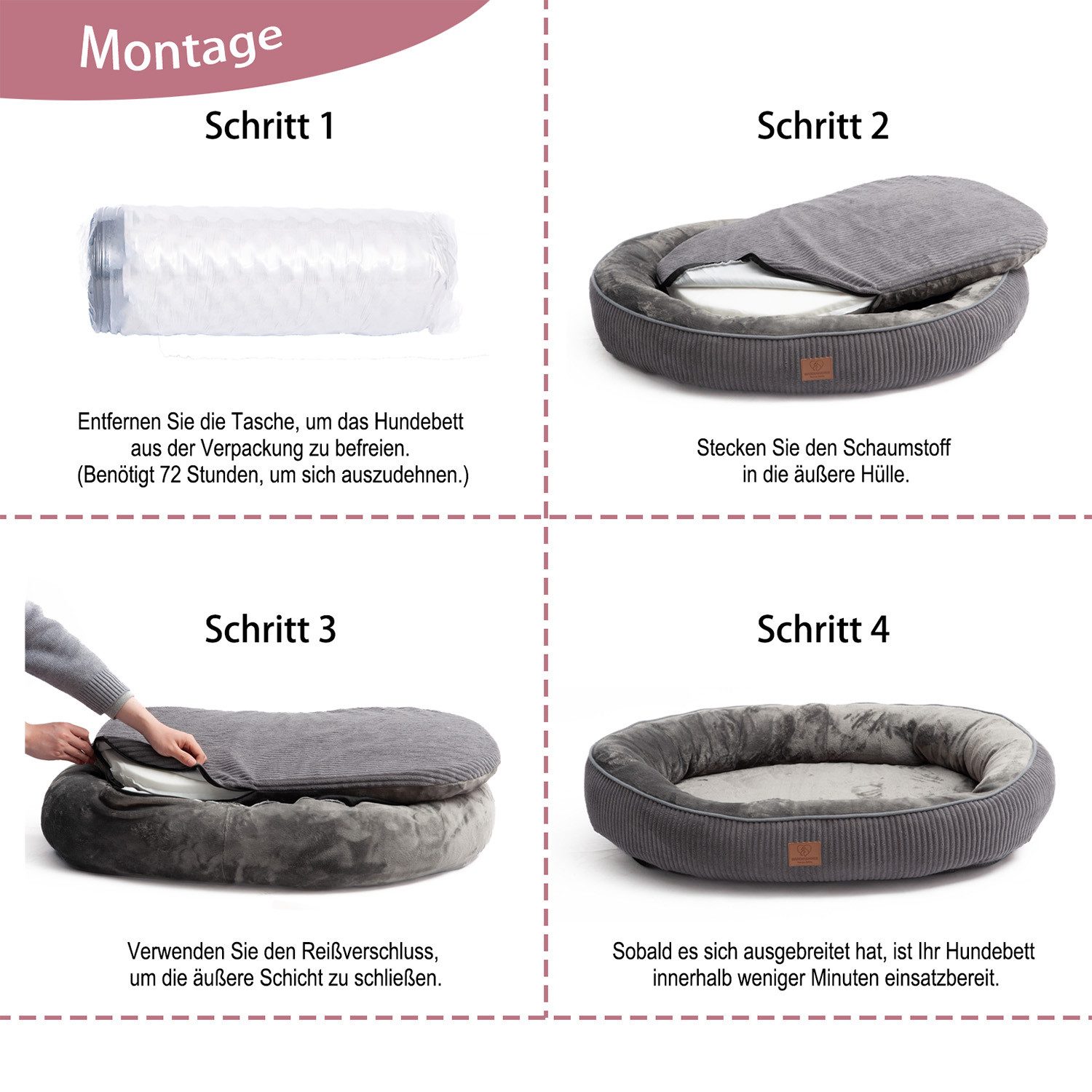 Warenhammer Hundebett Orthopädisches Premium Hundebett, flauschig weich, abnehmbar/waschbar, gepolsterter Rand ca. 15-17 cm hoch, weiches Flanell / herausnehmba – Bild 4 von 5
