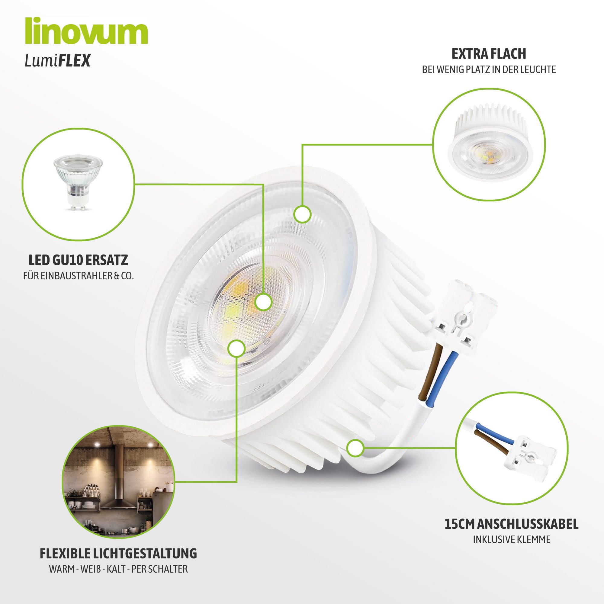 linovum LED-Leuchtmittel lumiFLEX 4W einstellbarer Lichtfarbe CCT Warmweiß Naturalweiß Kaltweiß, Neutralweiß, Warmweiß, Tageslichtweiß