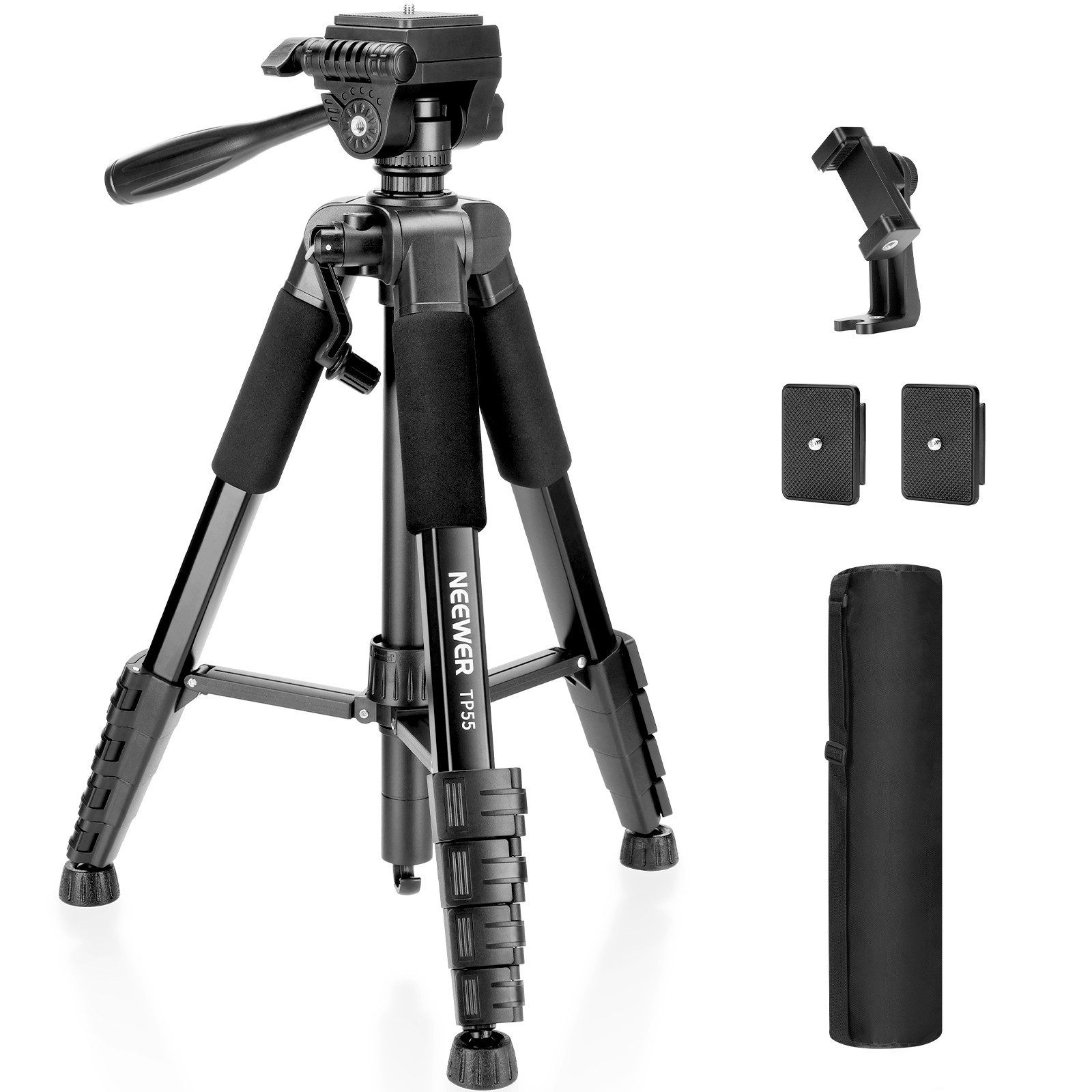 Neewer TP55 180cm Tripod mit Handyhalterung Kamera Stativ Kamerastativ (Schnellverschluss, 3 Wege Neigekopf, Klappverschlüsse und Handkurbel)