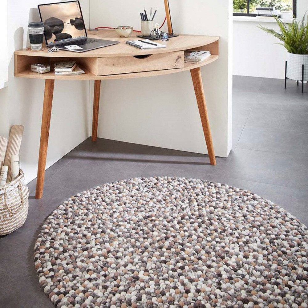 THEKO Wollteppich Felty 2.2, handgefertigt, rund, Höhe: 22 mm, Filzkugel-Teppich, reine Wolle, auch in rund & als Läufer