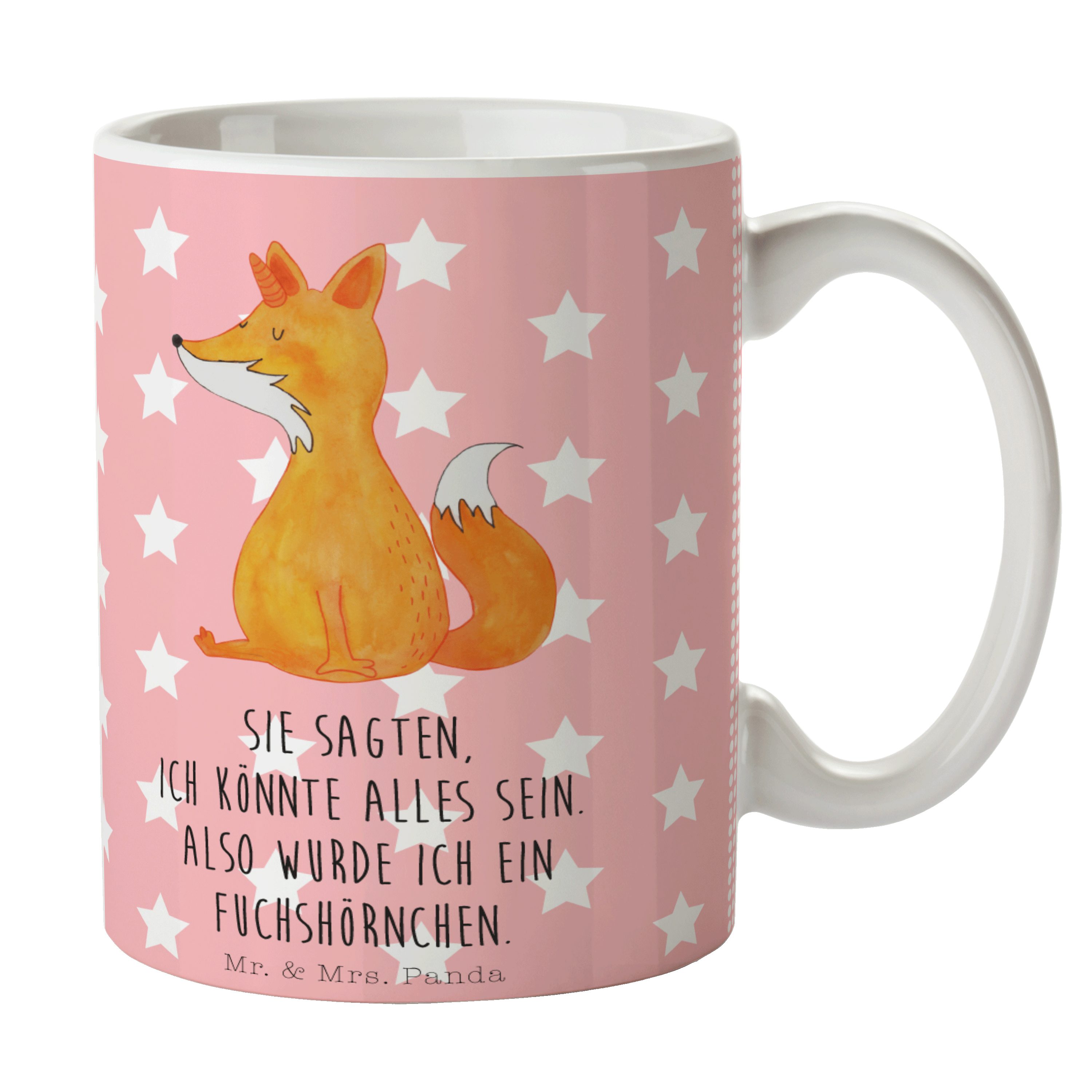 Mr. & Mrs. Panda Tasse Fuchshörnchen - Rot Pastell - Geschenk, Teebecher, Unicorn, Kaffeetas, Keramik