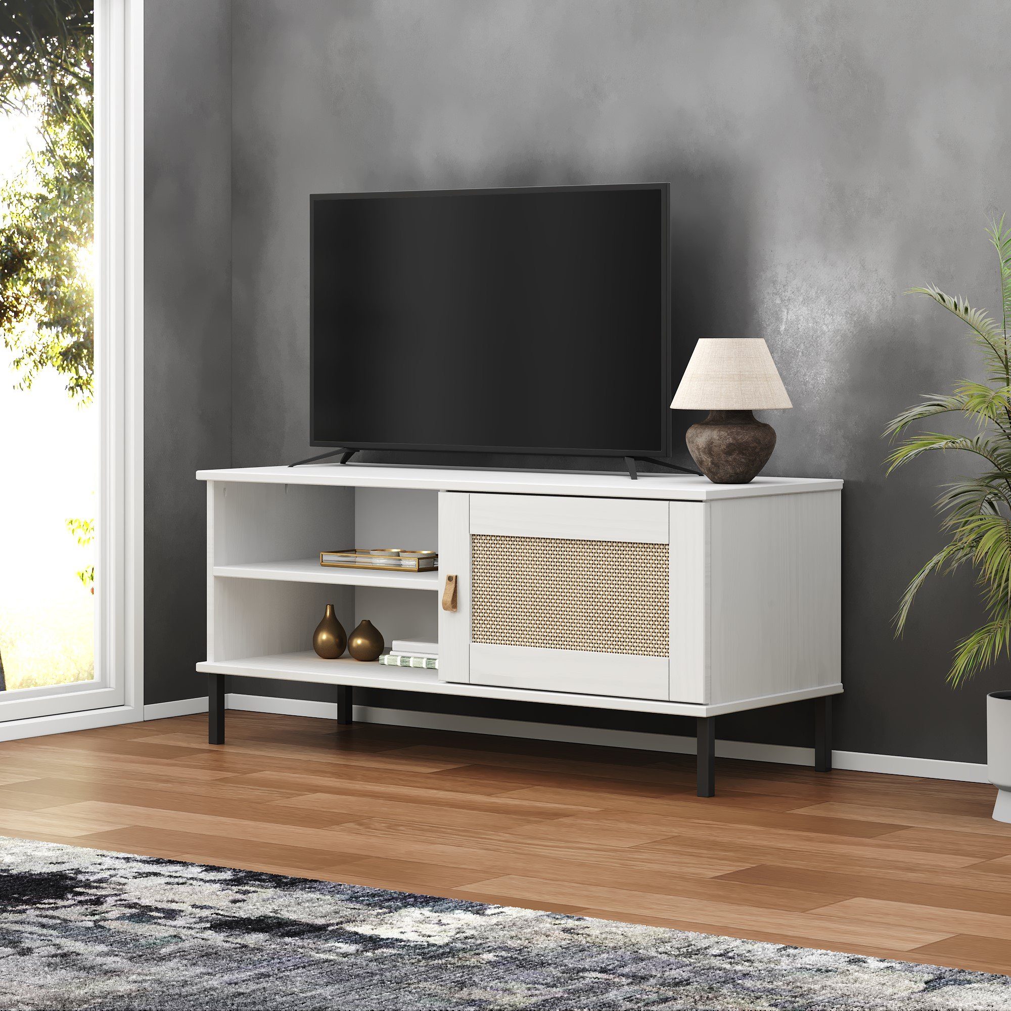 Woodroom TV-Board Valencia, Kiefer massiv lackiert, weiß 105x47x40 BxHxT cm