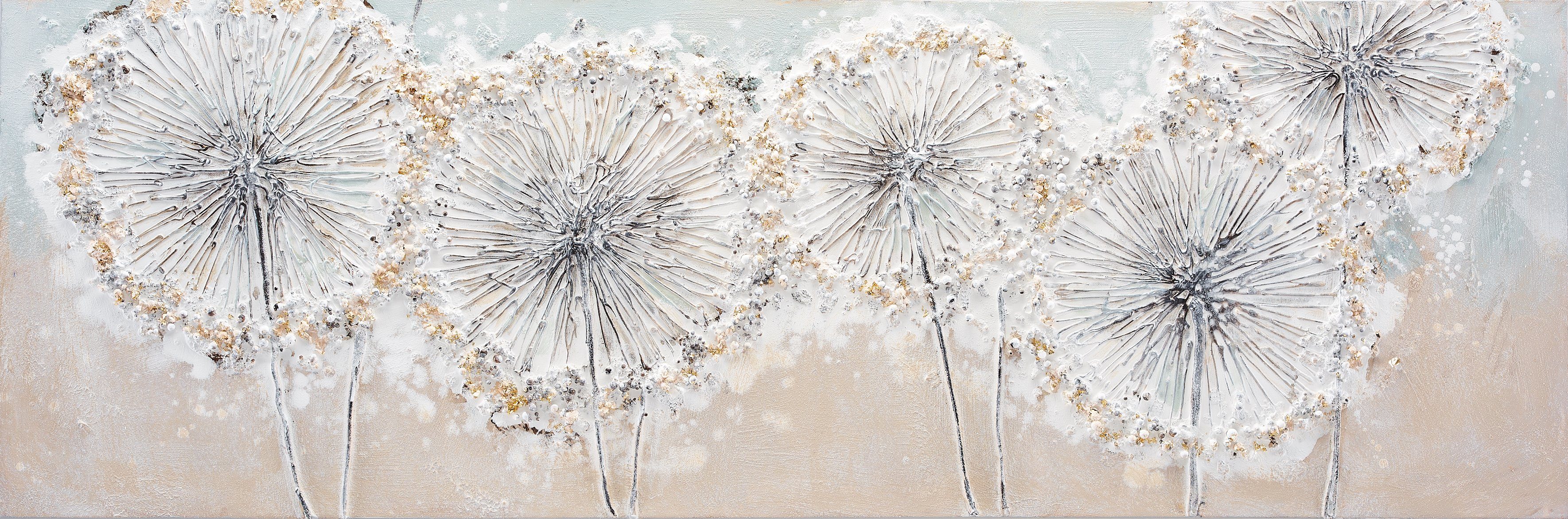 Bönninghoff Ölgemälde handarbeit PUSTEBLUMEN 40x120 cm – Wandbild Kunst Deko, Blumen (1 St), handgefertigt, jedes Bild ein Unikat