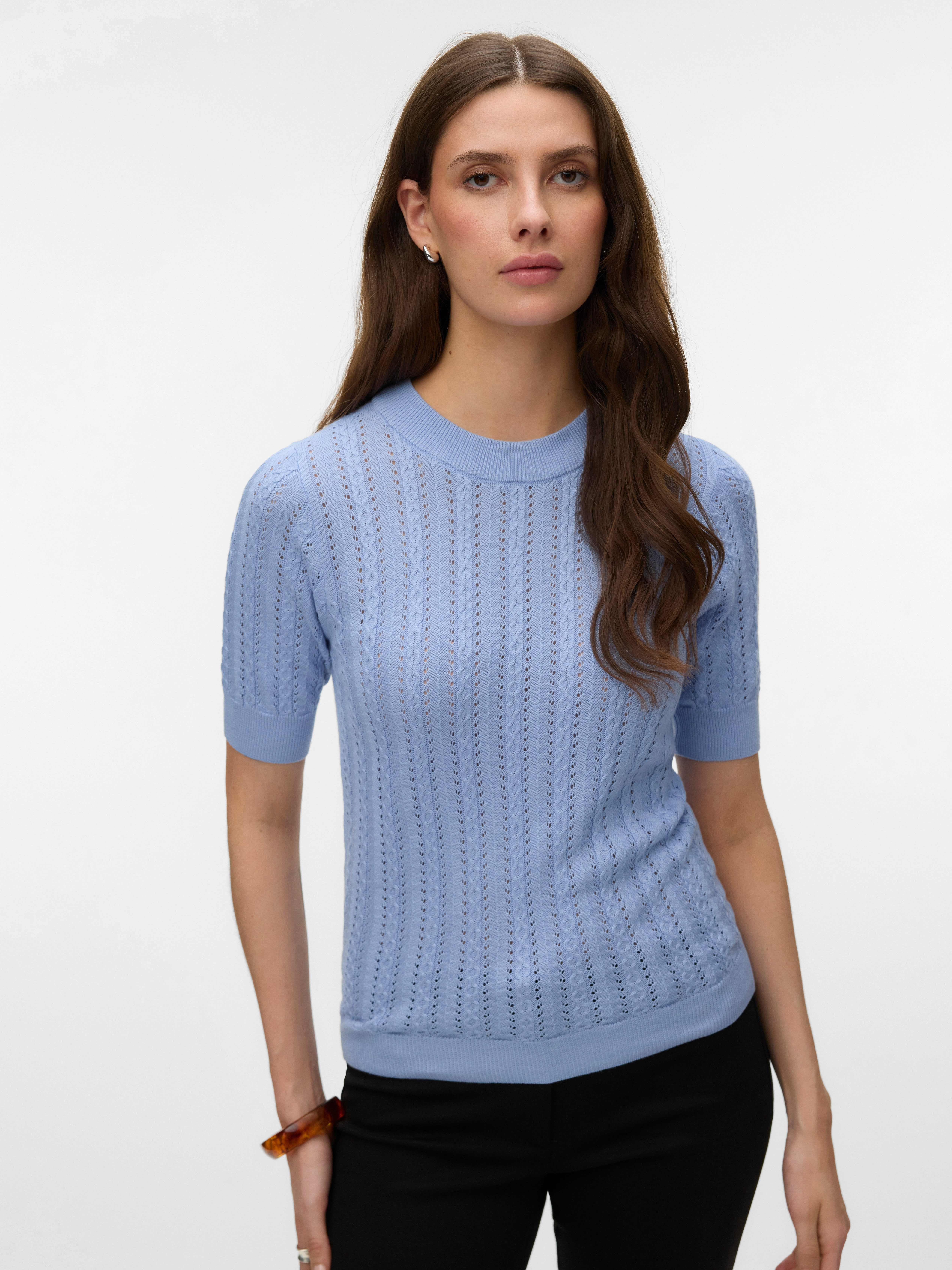 Vero Moda Kurzarmpullover VMMORENA 2/4 O-NECK PULLOVER GA BOO REP mit Struktur-Strickmuster, figurbetont