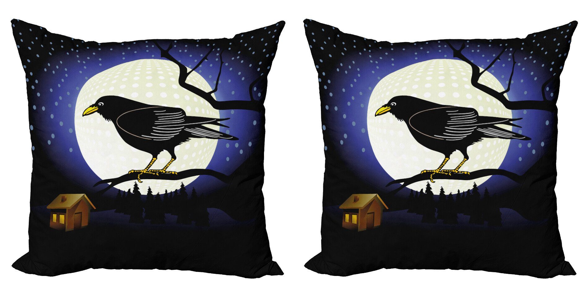 Vogel Doppelseitiger Kissenbezüge Vollmond-Nacht Abakuhaus Krähe Modern Accent (2 Digitaldruck, Schwarze Stück),
