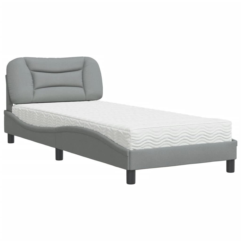 vidaXL Bettgestell Bett mit Matratze Hellgrau 90x200 cm Stoff Bettgestell günstig online kaufen