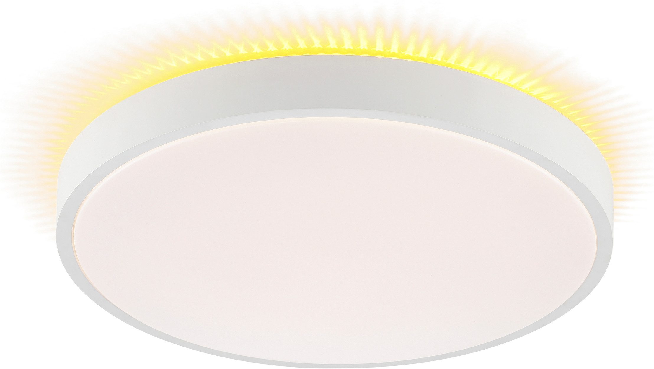 Brilliant LED Deckenleuchte Solistra, Memoryfunktion, LED fest integriert, Warmweiß, Ø 45 cm, 2950 lm 3000 K, Backlight-Lichteffekt, 3 Lichtmodi, weiß