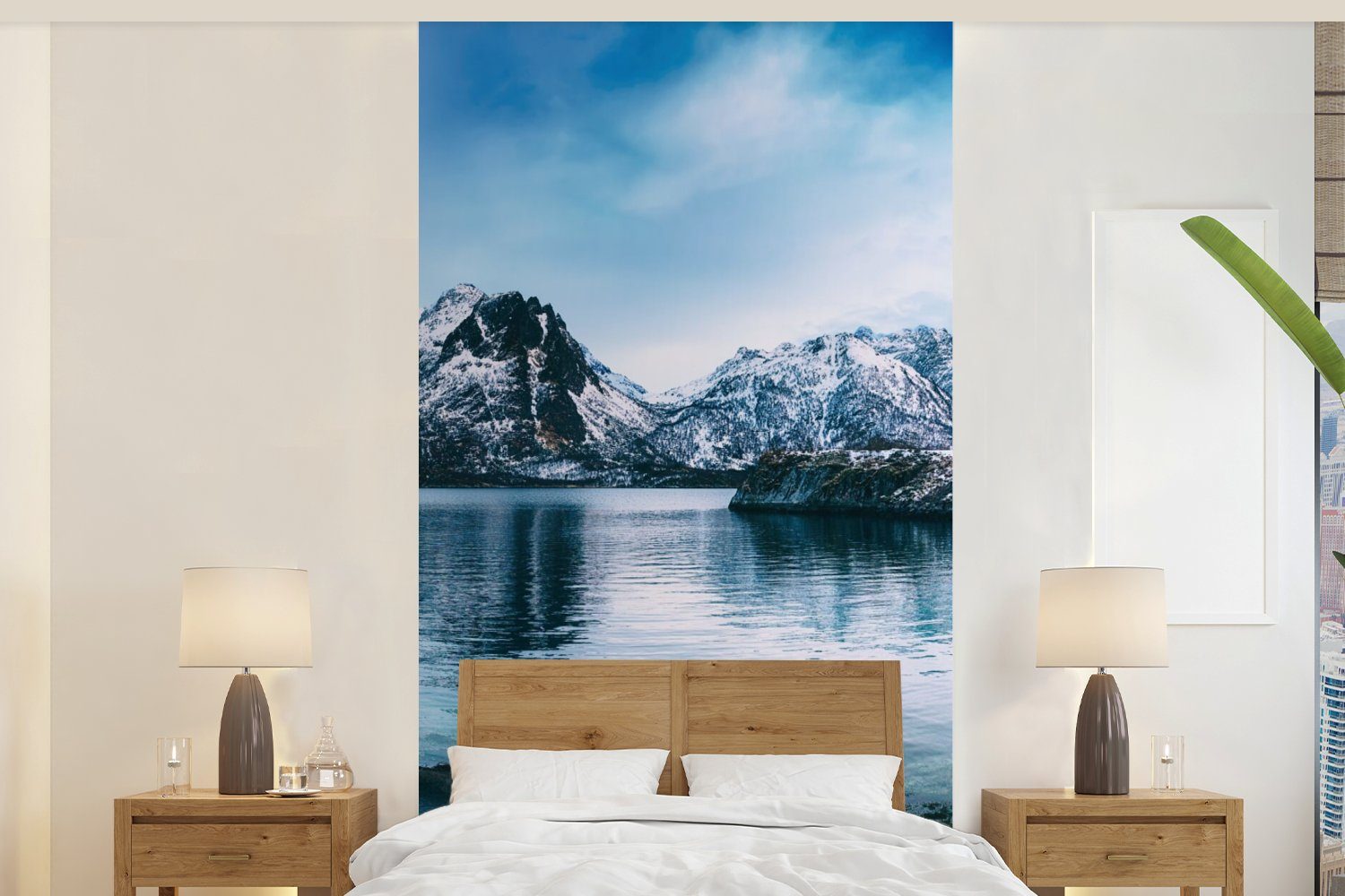 (2 Matt, Wasser - Fototapete St), MuchoWow Natur, Berge Fototapete Schlafzimmer - Vliestapete Küche, bedruckt, für Wohnzimmer