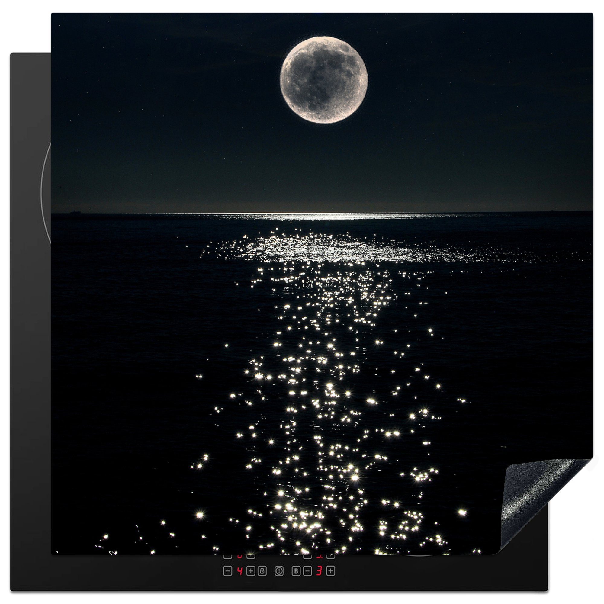 MuchoWow Herdblende-/Abdeckplatte Mond - Wasser - Dunkelheit, Vinyl, (1 tlg), 78x78 cm, Ceranfeldabdeckung, Arbeitsplatte für küche
