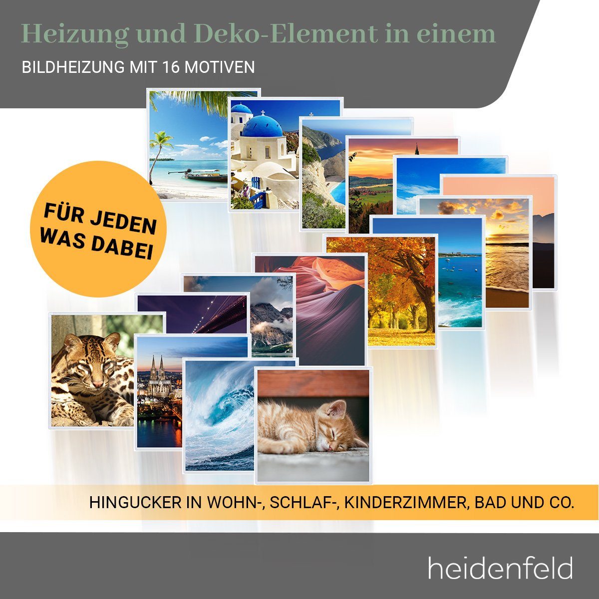 Infrarotheizung HF-HP105 Heidenfeld 1000 Bild inkl. 10 Wand Heizung Thermostat, Köln Garantie - Heizkörper 300 - Infrarot Fenster-Auf-Erkennung, - Elektroheizung W J.