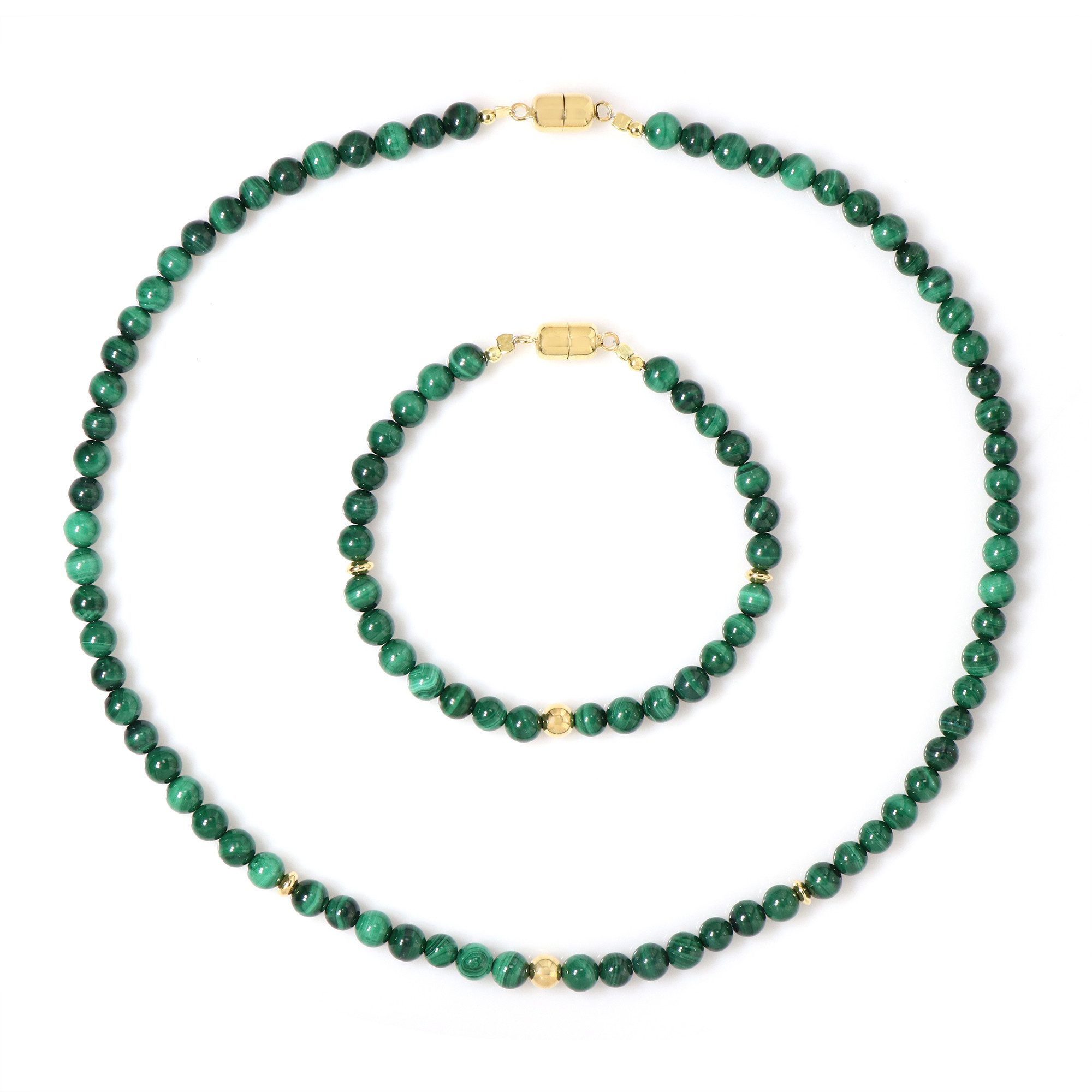 Cavill Schmuckset Malachit Vergoldetes Silber Halskette & Armband (1-tlg)
