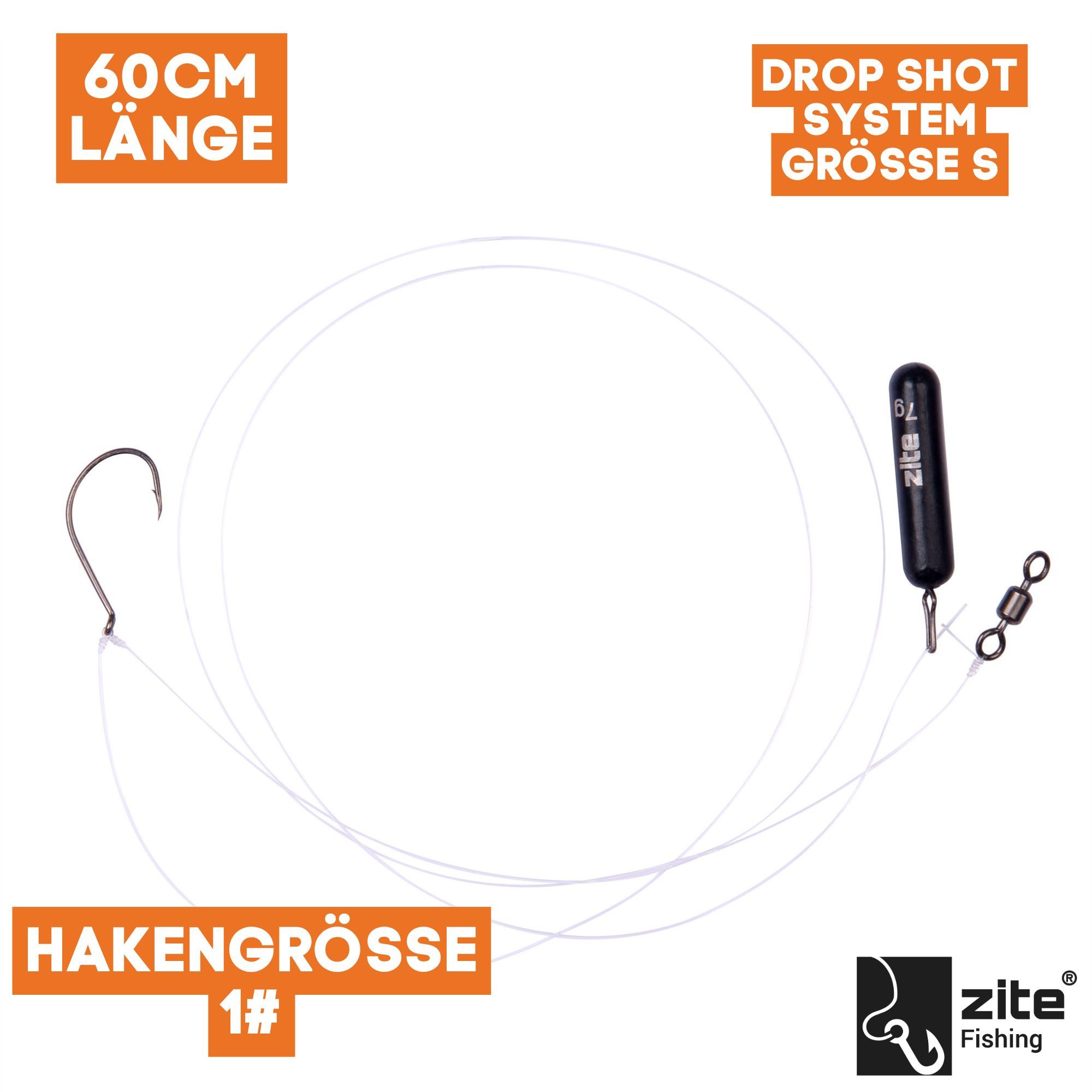 Zite Drop-Shot-Blei Tungsten Ready-to-Fish Rig 2 Gr. S & L Fertigmontage Raubfisch-Angeln, Umweltfreundlich