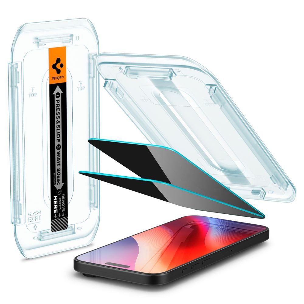 Spigen Displayschutzglas Sichtschutzglas Blickschutzfolie Bildschirmschutz für iPhone 16 Pro Max, iPhone 17 Pro Max, Spar-Set, 2 Stück, Sichtschutz, Härte 9H, EZ Fit Montagerahmen, 2er-Set