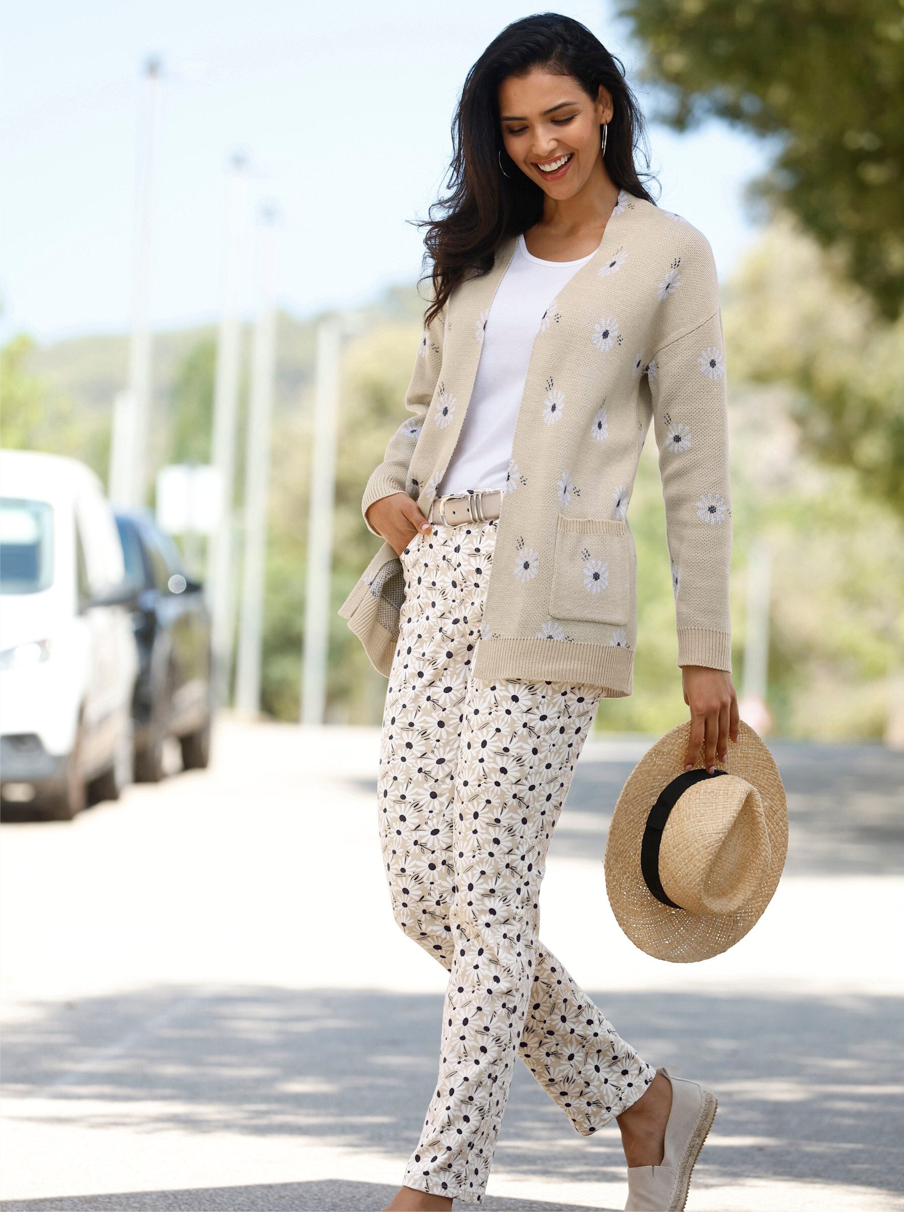 Sieh an! Strickjacke Long-Strickjacke Langarm Jacquard