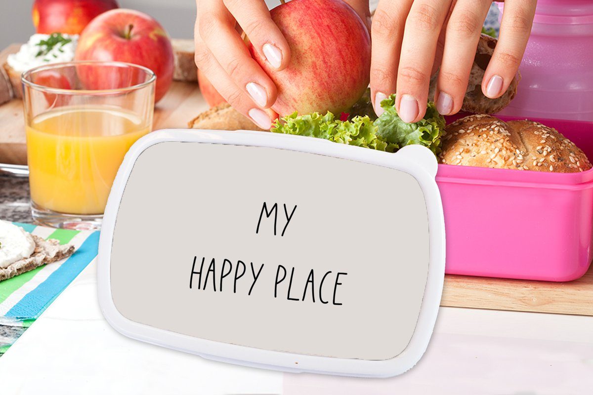 (2-tlg), Brotdose - - Erwachsene, Kinder, MuchoWow Glück, glücklicher für Mädchen, Ort Zitate - Lunchbox Kunststoff, Mein Brotbox Text rosa Snackbox, Kunststoff
