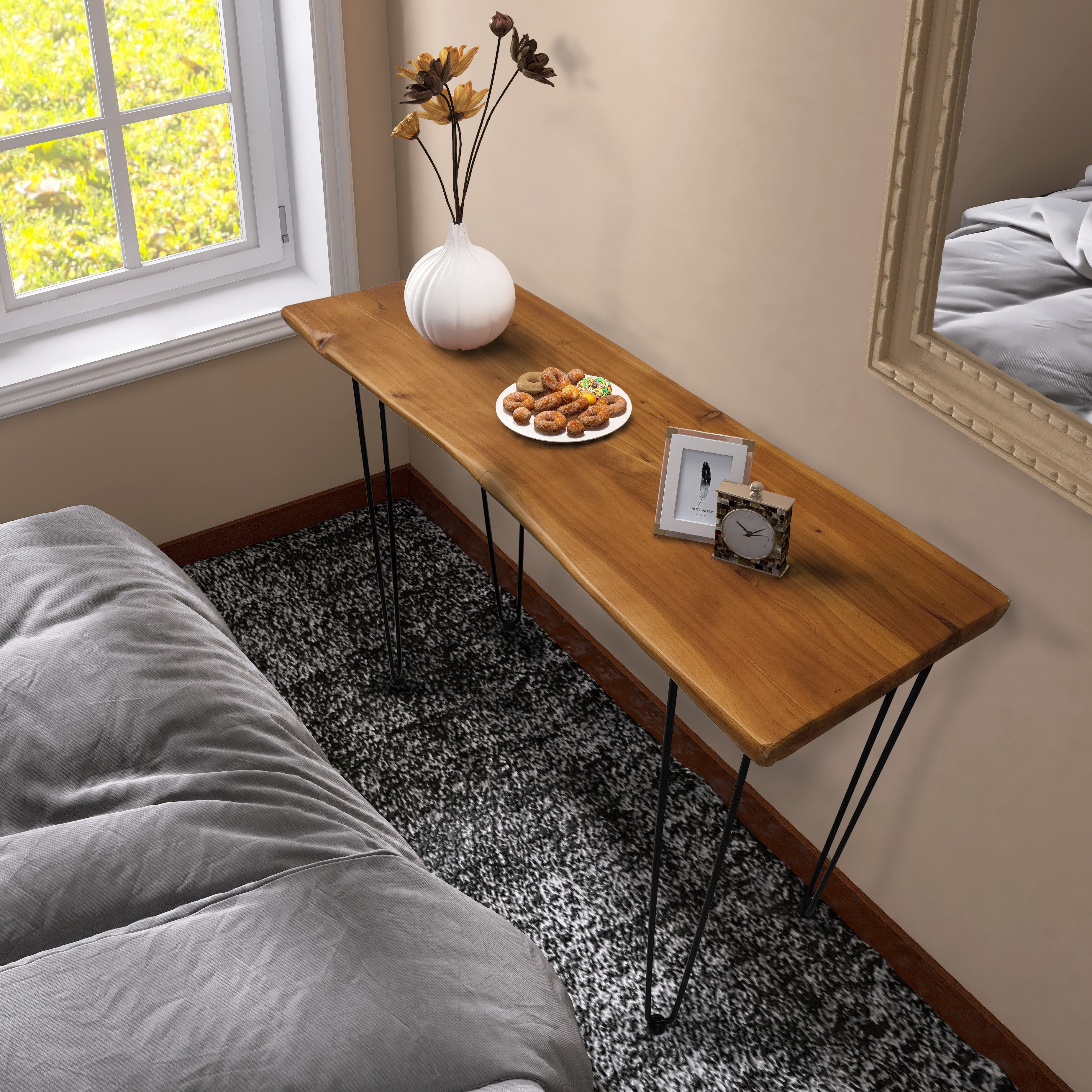 MODFU Couchtisch 108 cm rechteckig, Beistelltisch mit Hairpin Metallgestell (moderner Wohnzimmertisch für Wohnzimmer & Wohnbereich), Sofatisch Kaffeetisch