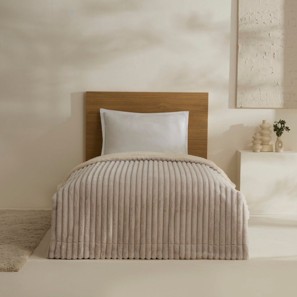 Karaca Tagesdecke Karaca Stripe Sherpa Graue Decke Tagesdecke Bettdecke 150x200