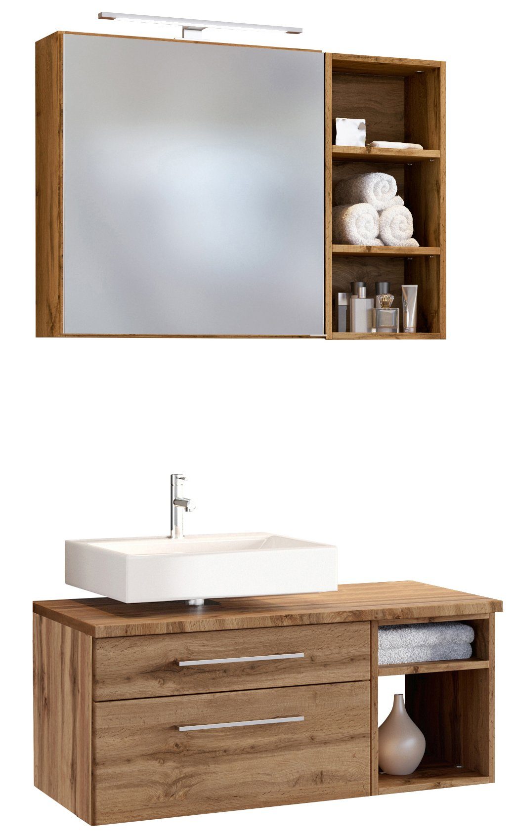 HELD MÖBEL Badmöbel-Set Unterbecken-Set Davos 90 cm -E- (links) Wotaneiche/Wotaneiche