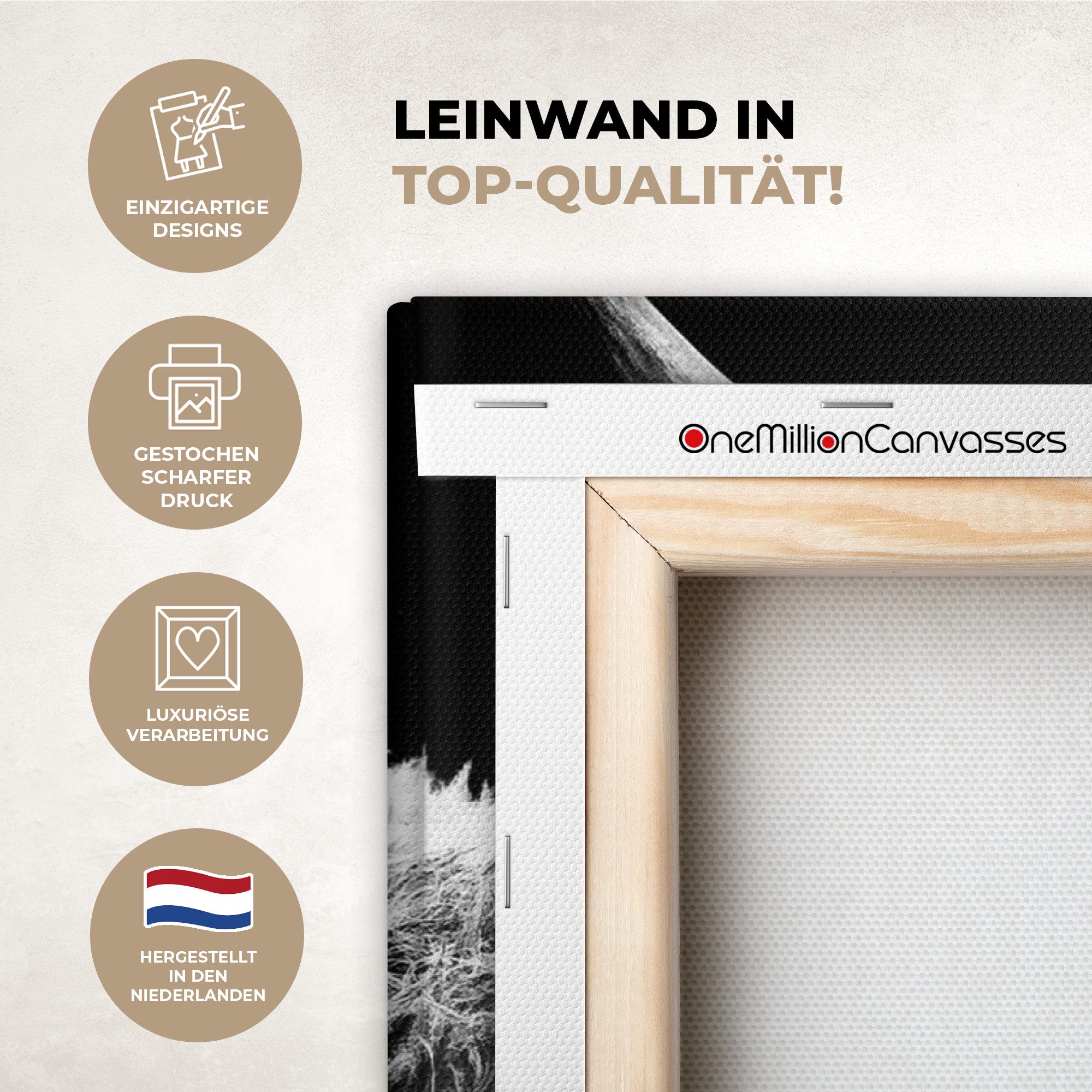 OneMillionCanvasses® Leinwandbild Panorama Schottischer Highlander - Kuh - Schwarz - Weiß - Tiere, Fotodruck (1 St), Wandbild, Deko Schlafzimmer Wohnzimmer Flur 40x20 cm