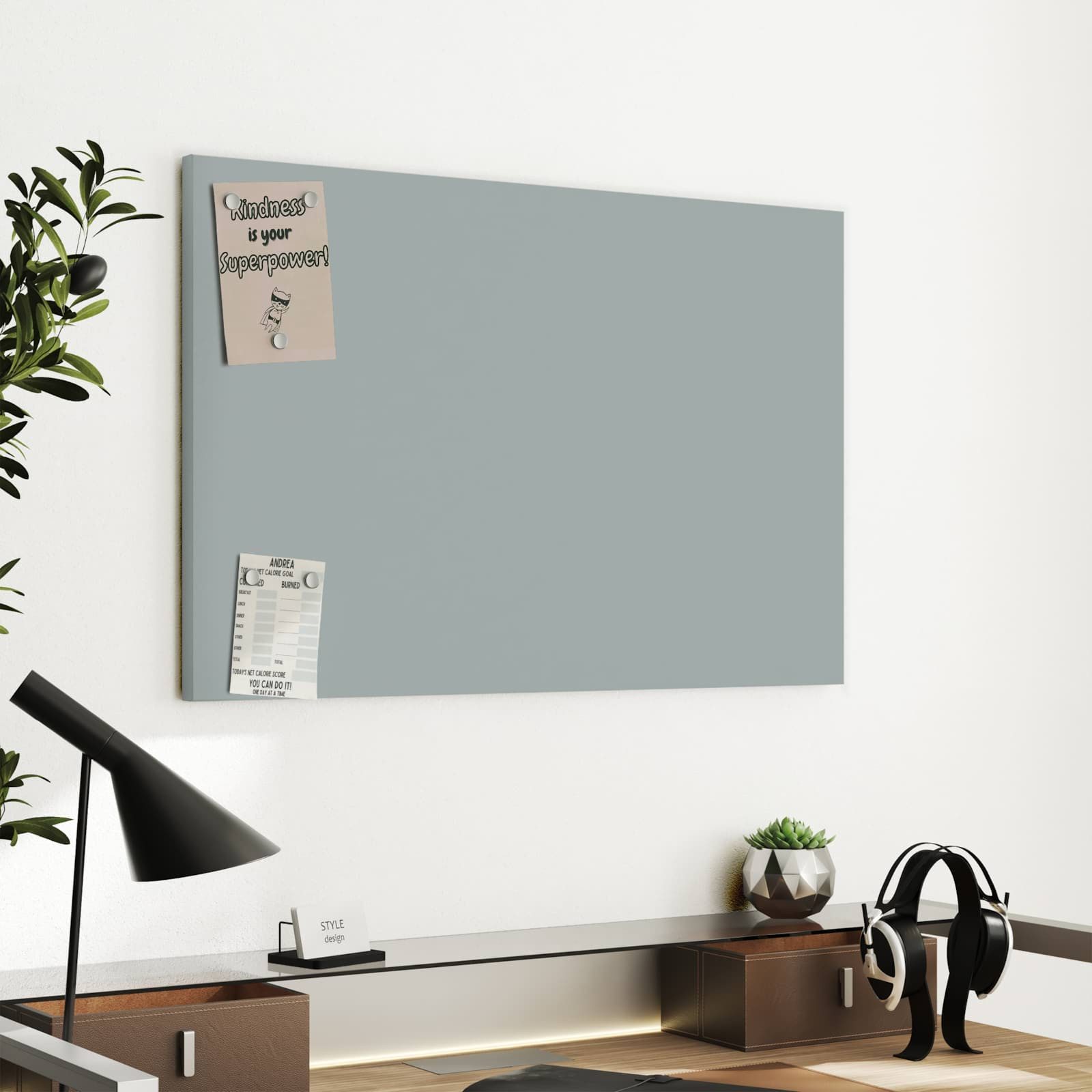 Primedeco Magnettafel Nebelgrau – Magnetwand & Memoboard aus Metall, (Komplett-Set, 1-tlg., Inklusive 4 Magnete und 2 Boardmarker (weiß & schwarz), magnetisch & – Bild 4 von 5