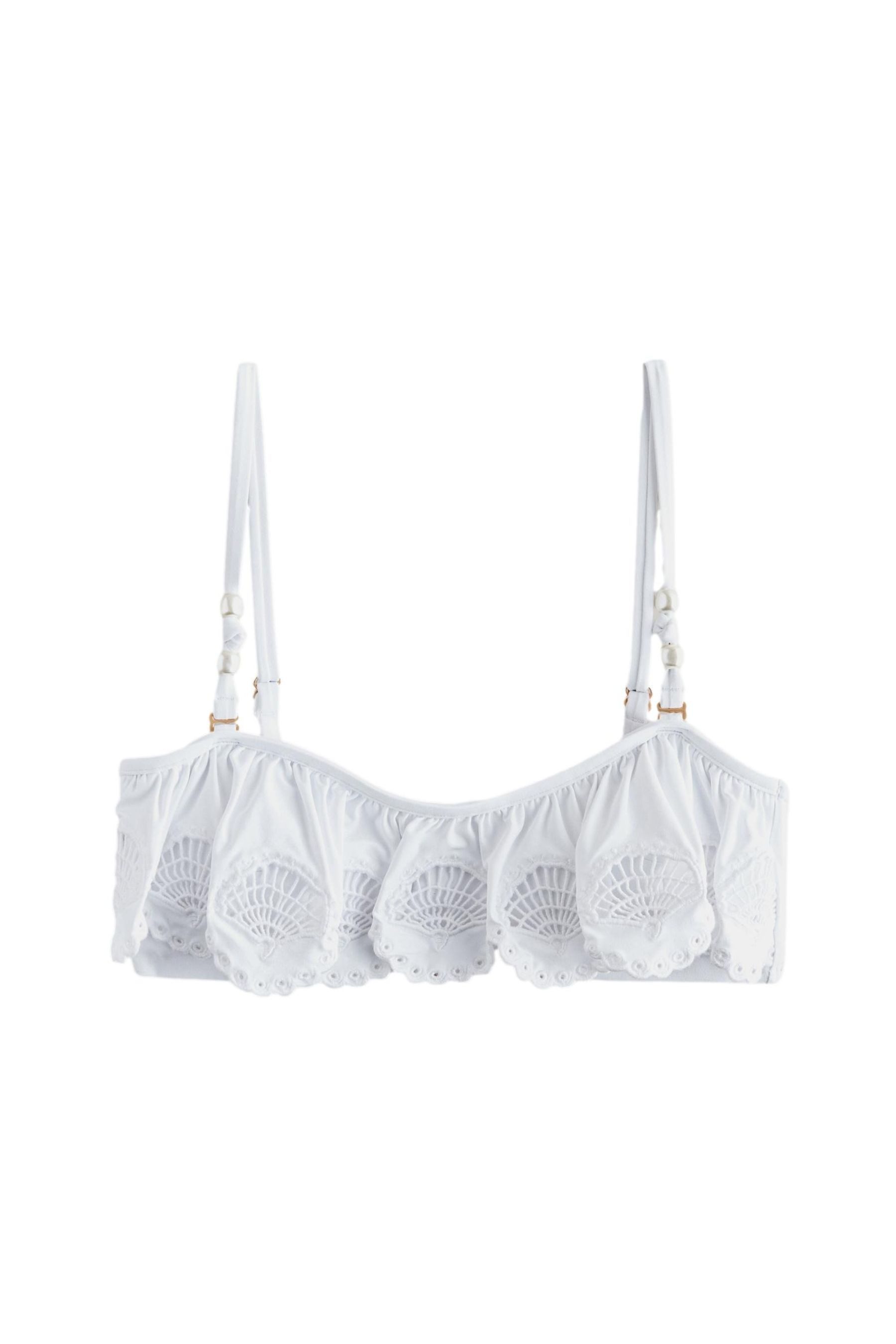 Bandeau-Bikini-Top Bandeau-Bikinioberteil mit Rüschen + Lochstickerei