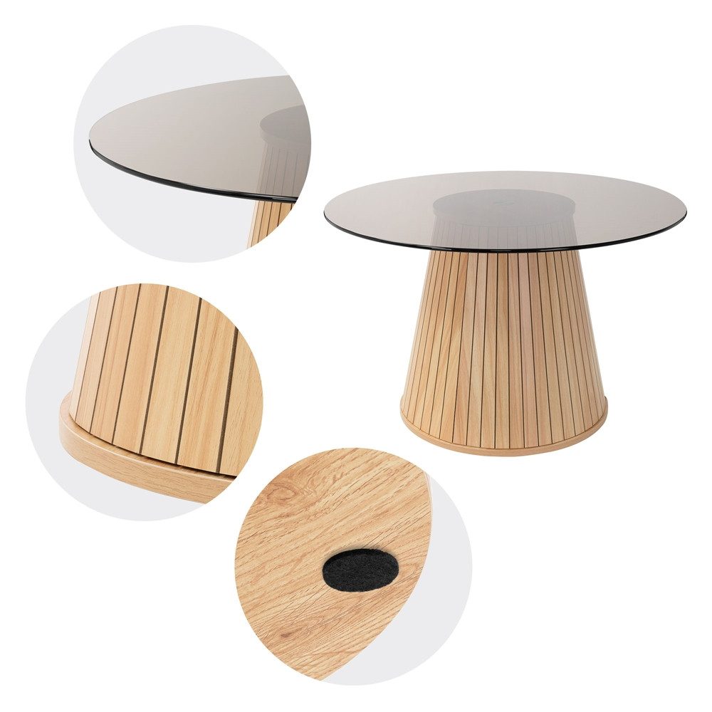 ML-DESIGN Couchtisch Beistelltisch mit Stauraum Kaffeetisch Wohnzimmertisch Rund für Tee, Sofatisch mit Glasplatte 80x80x50 cm Holz-Optik ideal für Wohnzimmer – Bild 3 von 5