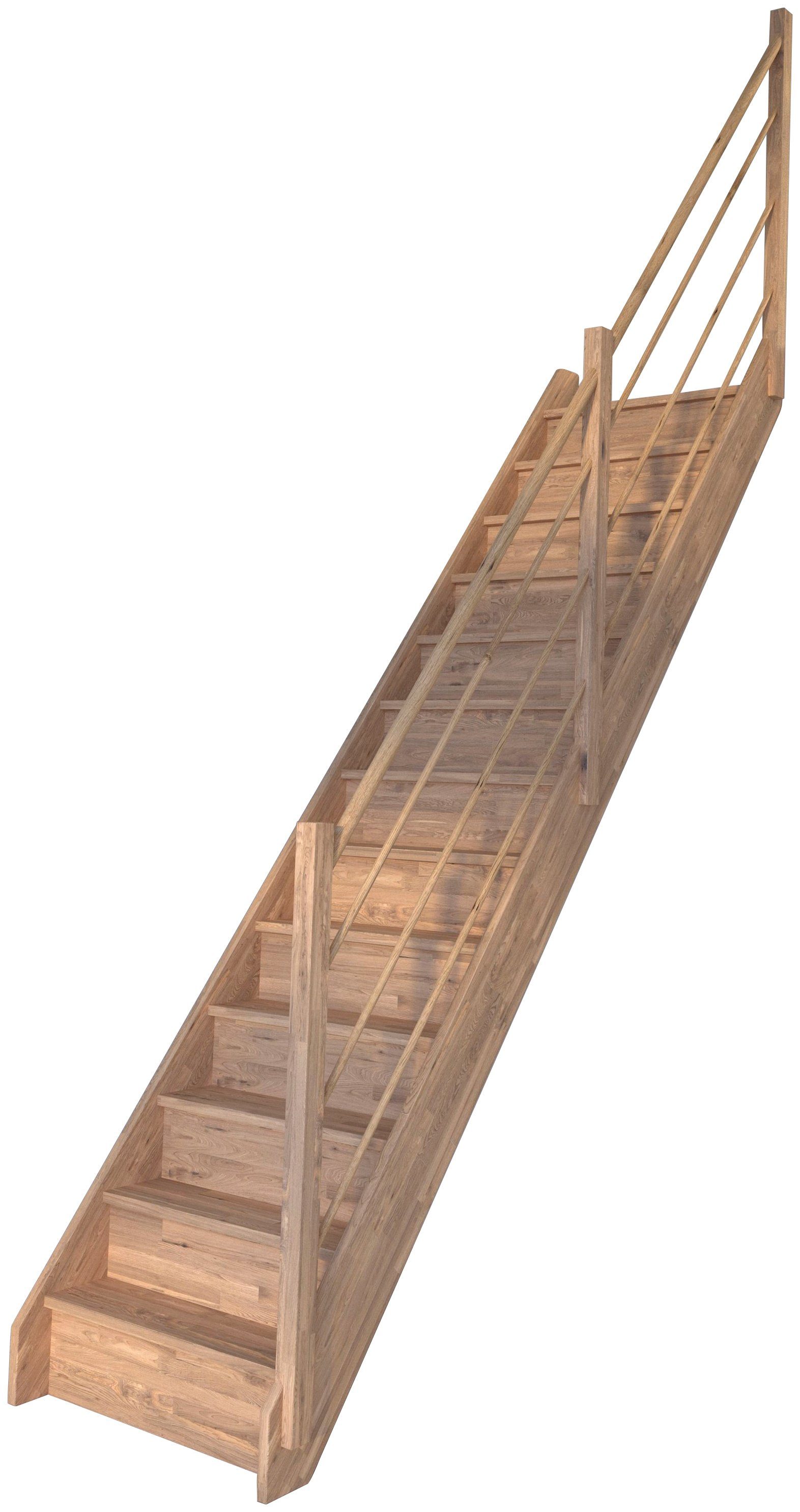 Raumspartreppe Massivholz Holz-Holz Rechts, geschlossen, 300 Geländer Starwood cm, Rhodos, Durchgehende bis für Wangenteile Stufen Geschosshöhen Design