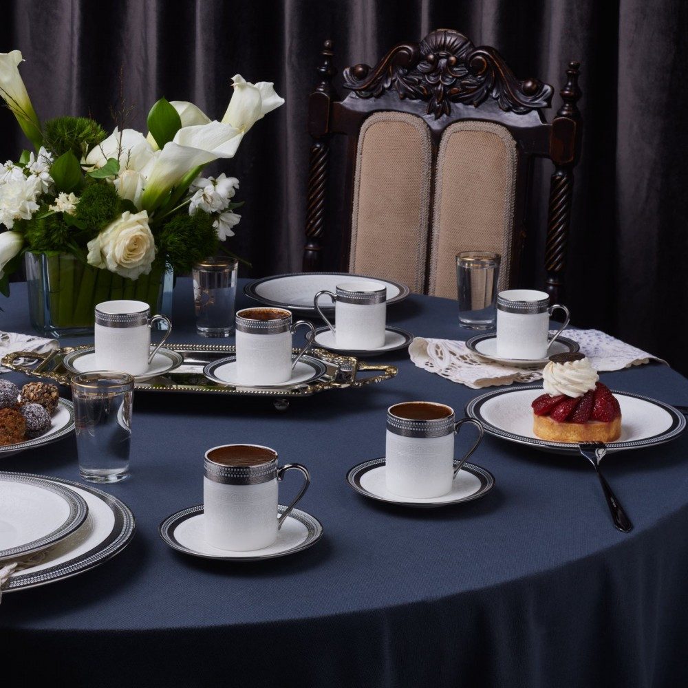 Karaca Kaffeeservice Karaca Royal Bone Kate 90ml Kaffeettase mit Untertasse für 6 Personen