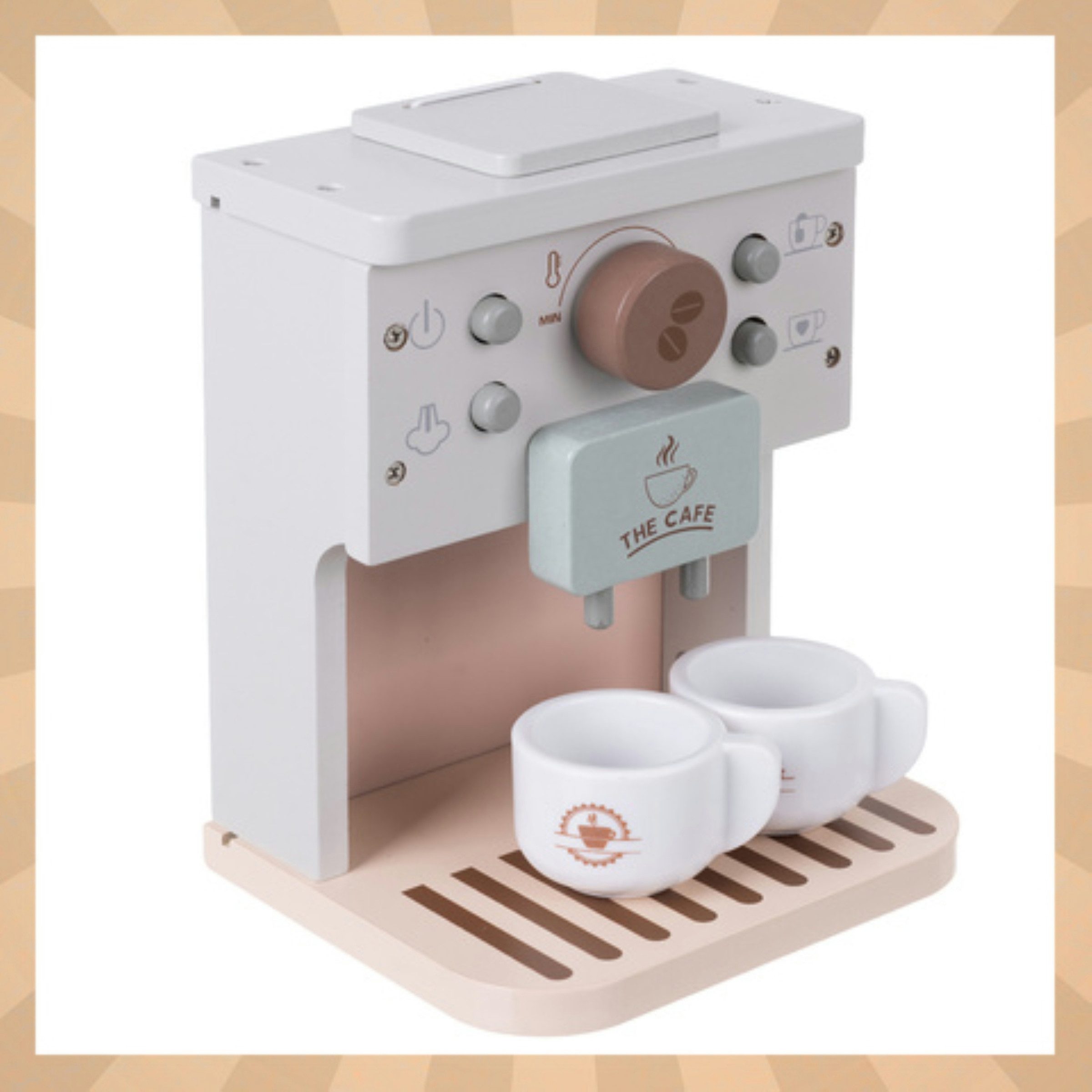 KRUZZEL Kinder-Kaffeemaschine Kaffeemaschine aus Holz für Kinder mit Zubehör Lernspielzeug Kücheset, (Kinderküchen Spielset Kaffeemaschine aus Holz mit Zubehör ab 3 Jahren, Holz Kaffeemaschine Spielset mit Tassen Milchkarton Kapseln für Kinder), Fördert Rollenspiel Fördert Fantasie Unterstützt Feinmotorik