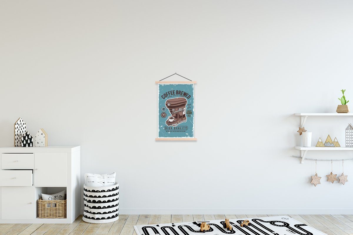 MuchoWow Poster Kaffeemaschine - Kaffee - Retro - Zeichnung, (1 St), Posterleiste, Textilposter für Wohnzimmer, Bilderleiste, Magnetisch