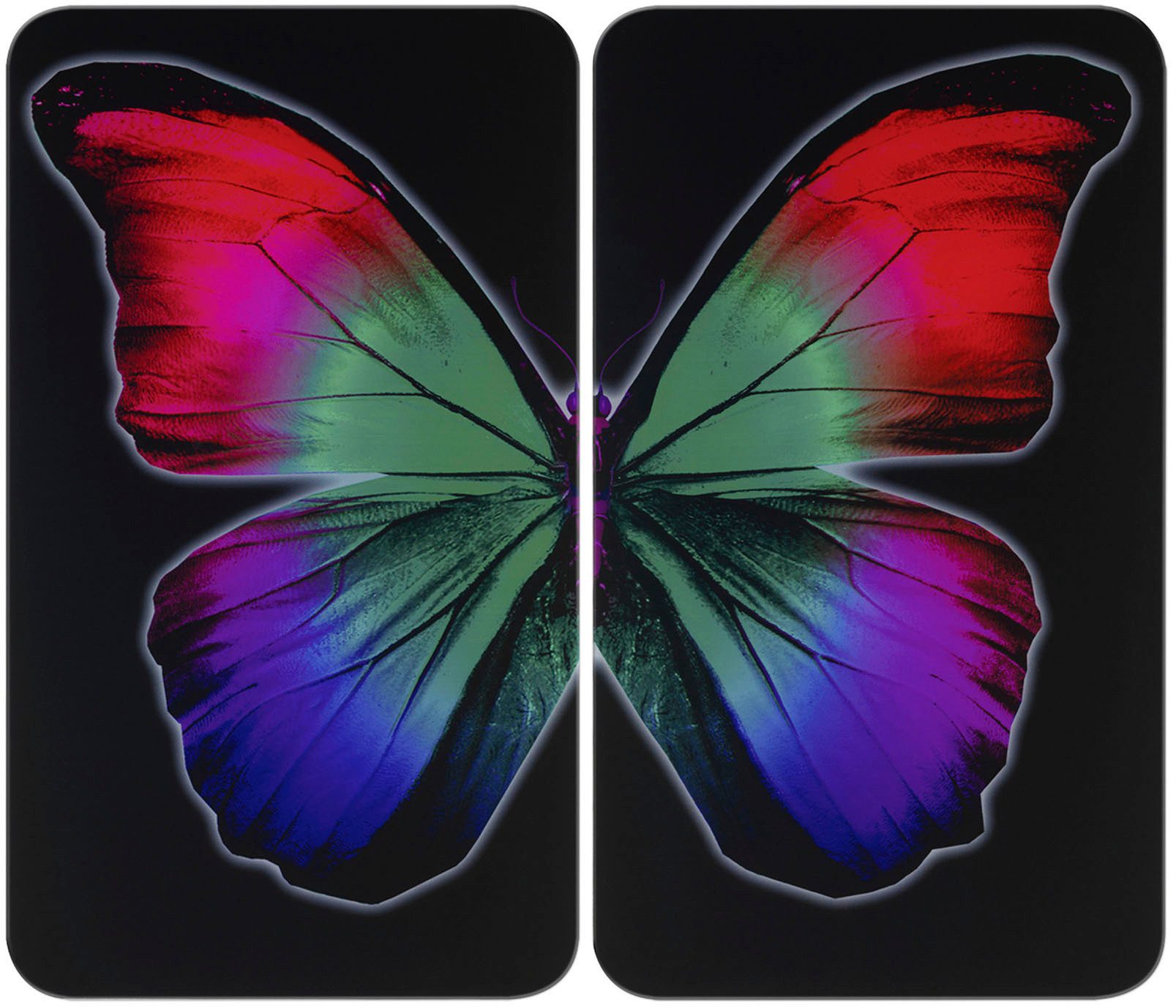 WENKO Herd-Abdeckplatte Universal Modell Butterfly by Night, Glas, Kunststoff, (Set, 2 tlg), Herdabdeckung für alle Herdarten, kratzfest, mit rutschfesten Füßen