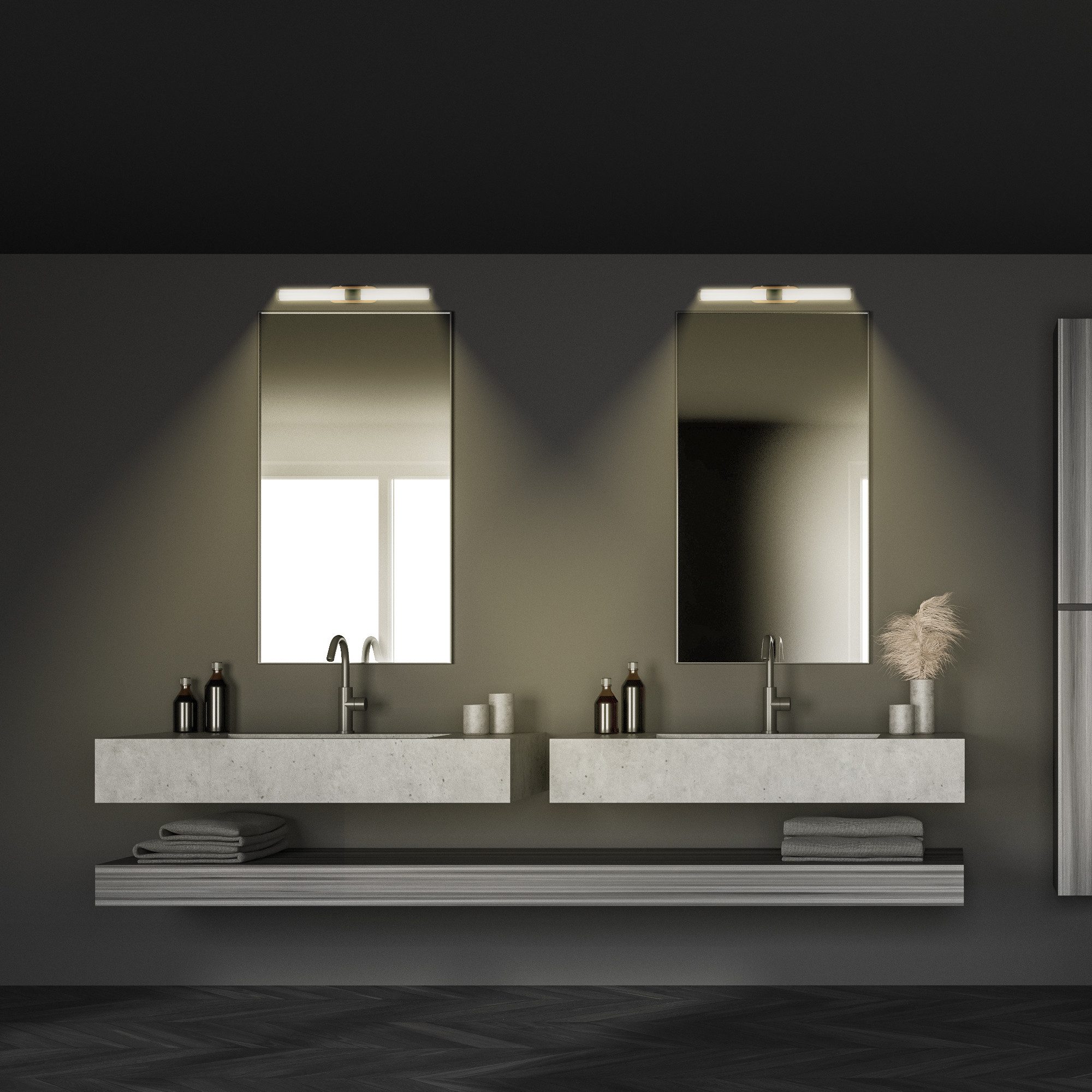 Briloner Leuchten LED Spiegelleuchte Wandleuchte RUNT Badlampe Spiegel IP44 Badezimmer, LED fest integriert, 4000K, LED Schminklicht Bad Schwarz-Holzfarben 40 x 6,5 x 4,5 cm 7W Bad