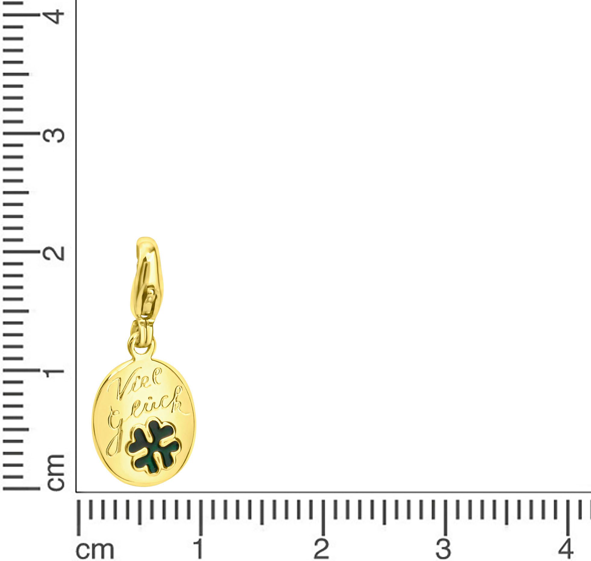 Firetti Charm-Einhänger Schmuck Geschenk Gold 375 Anhänger Charms Kleeblatt Gravur Viel Glück, mit Lack
