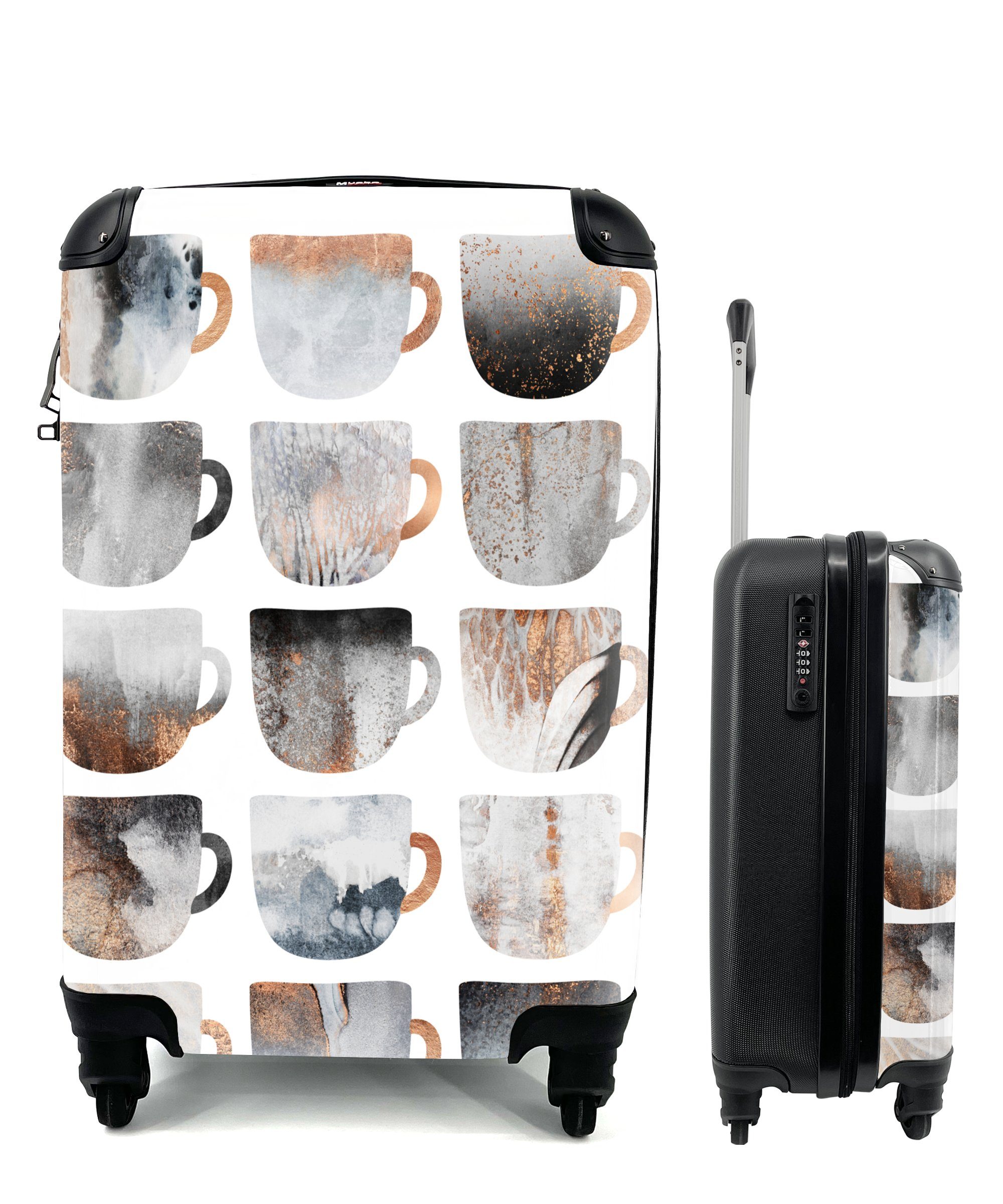 MuchoWow Handgepäckkoffer Kaffeetassen - Abstrakt - Muster, 4 Rollen, Reisetasche mit rollen, Handgepäck für Ferien, Trolley, Reisekoffer | Handgepäck-Koffer
