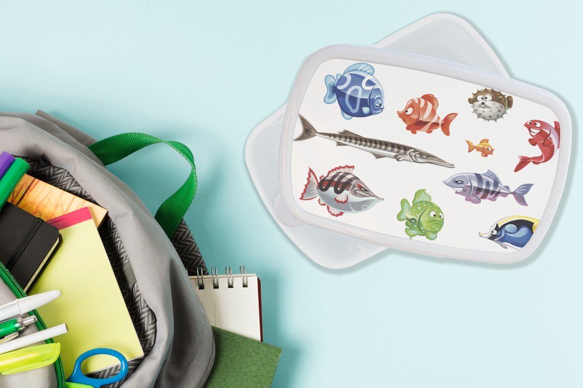 animierten und weiß Fischen, Illustration Erwachsene, Lunchbox für (2-tlg), MuchoWow Jungs Brotbox Mädchen für Eine von Kunststoff, und zehn Kinder Brotdose,
