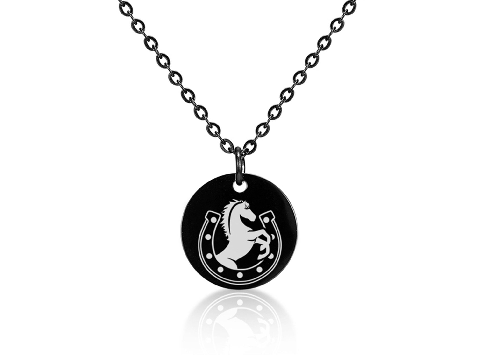 Silberkettenstore Kette mit Anhänger Halskette mit Anhänger Pferd - Edelstahl, zwei Längen und vier Farben wählbar black