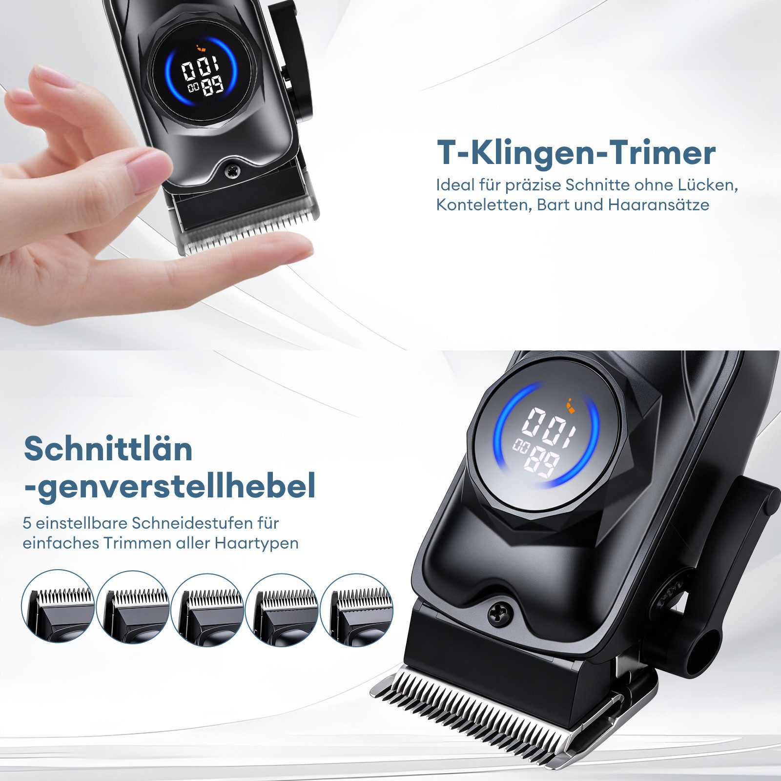 CkeyiN Haar- und Bartschneider Haarschneidemaschine Profi Haarschneider Barttrimmer-Set für Herren, mit LED-Anzeige Edelstahlklinge Lange Akkulaufzeit – Bild 5 von 5