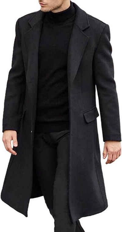 FIDDY Dufflecoat Lässiger schmaler Wollmantel für Herren–einreihiger Mantel–Winterjacke