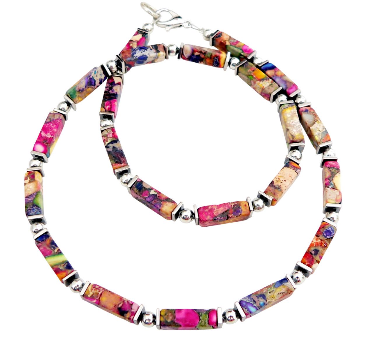 traumschmuck Kette ohne Anhänger 226r Halskette Schmuck-Edelstein nätürlicher Jaspis multicolor (inkl Schmuckbox), handgefertigt, einreihig, verstellbare Gesamtlänge