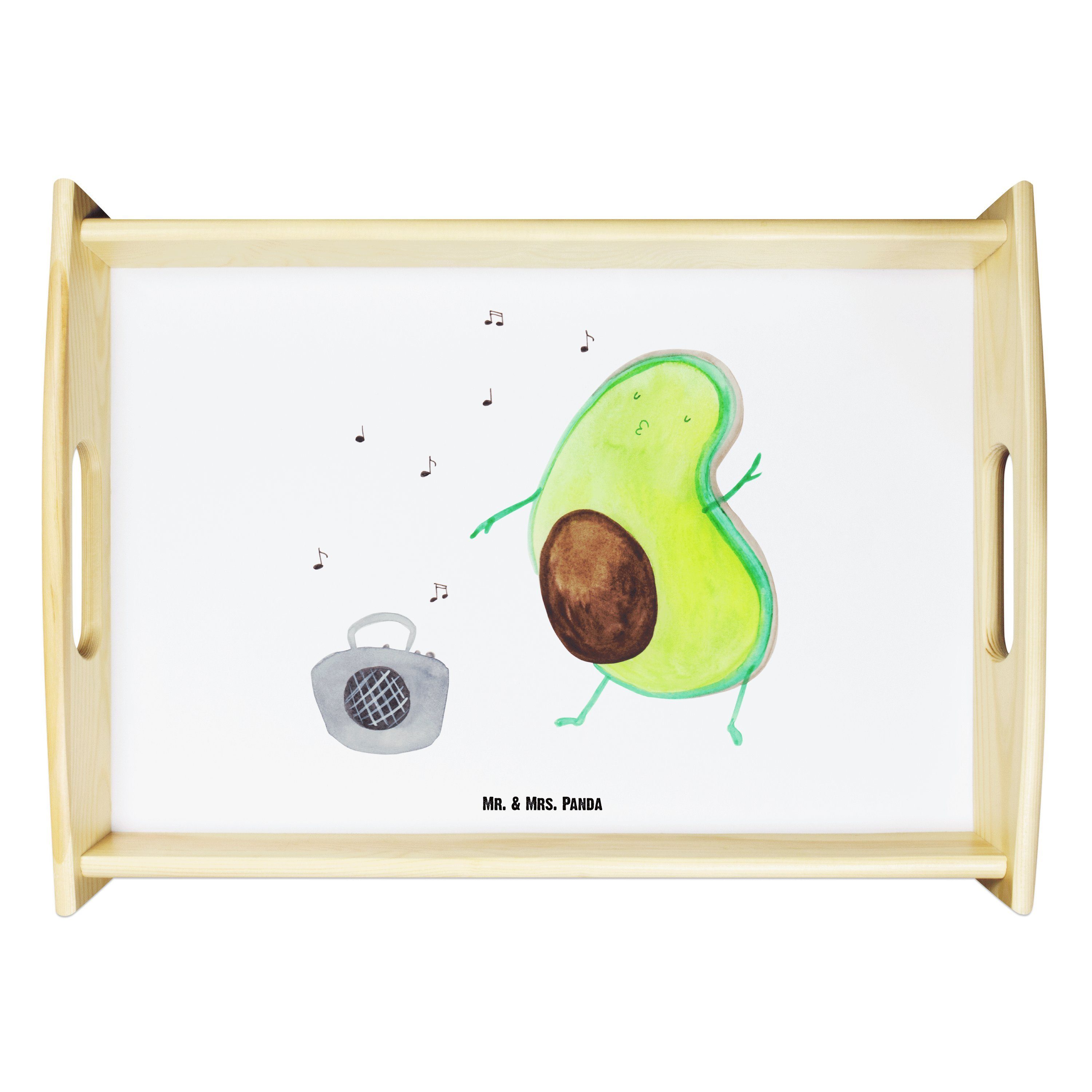 Mr. & Mrs. Panda Tablett Avocado tanzt - Weiß - Geschenk, Vegan, Feier, Holztablett, Tablett, Echtholz lasiert, (1-tlg)
