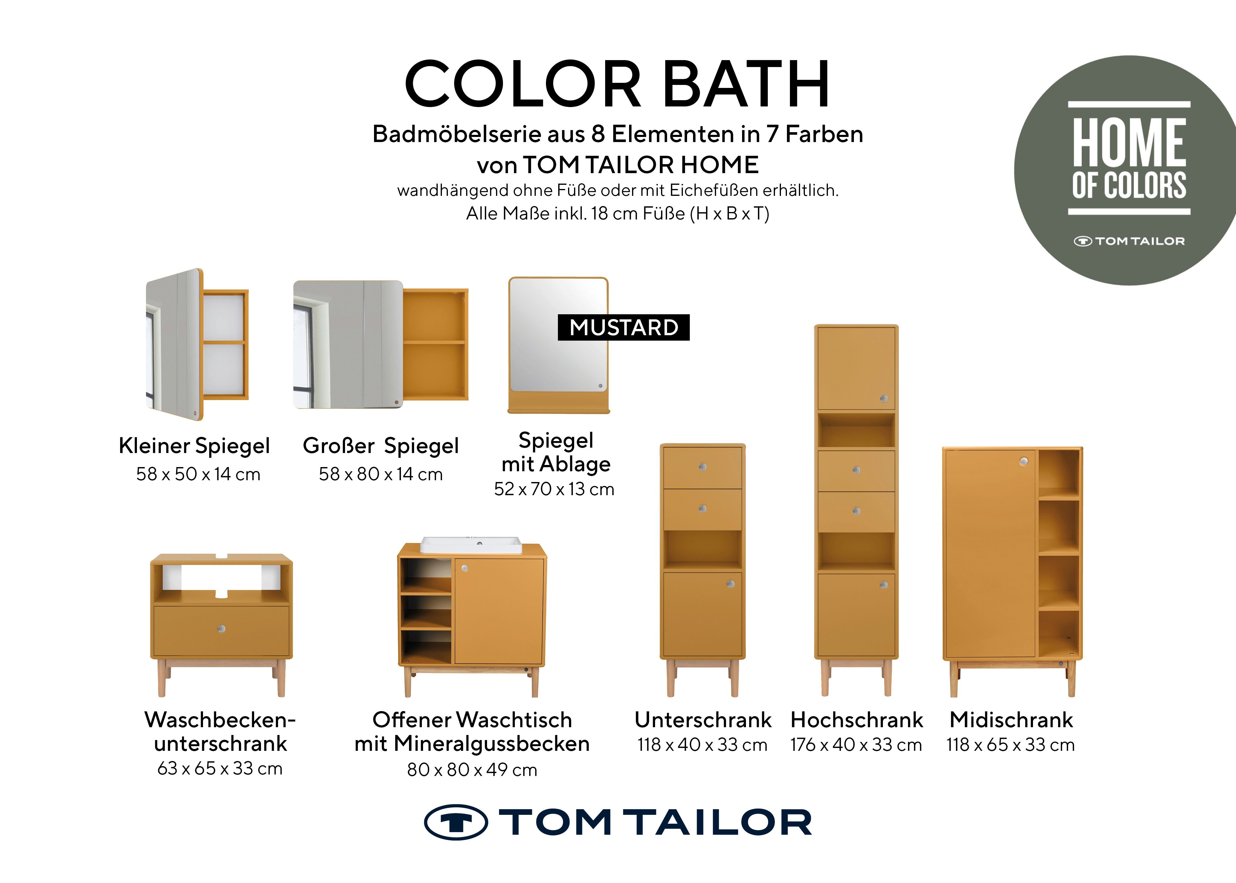 TOM TAILOR HOME Badspiegel COLOR seidenmatt gerundeten - Stauraum, Small - mit MDF Mirror Tür lackiert mustard029 mit Tür in Farben, Ecken, vielen BATH aus mit