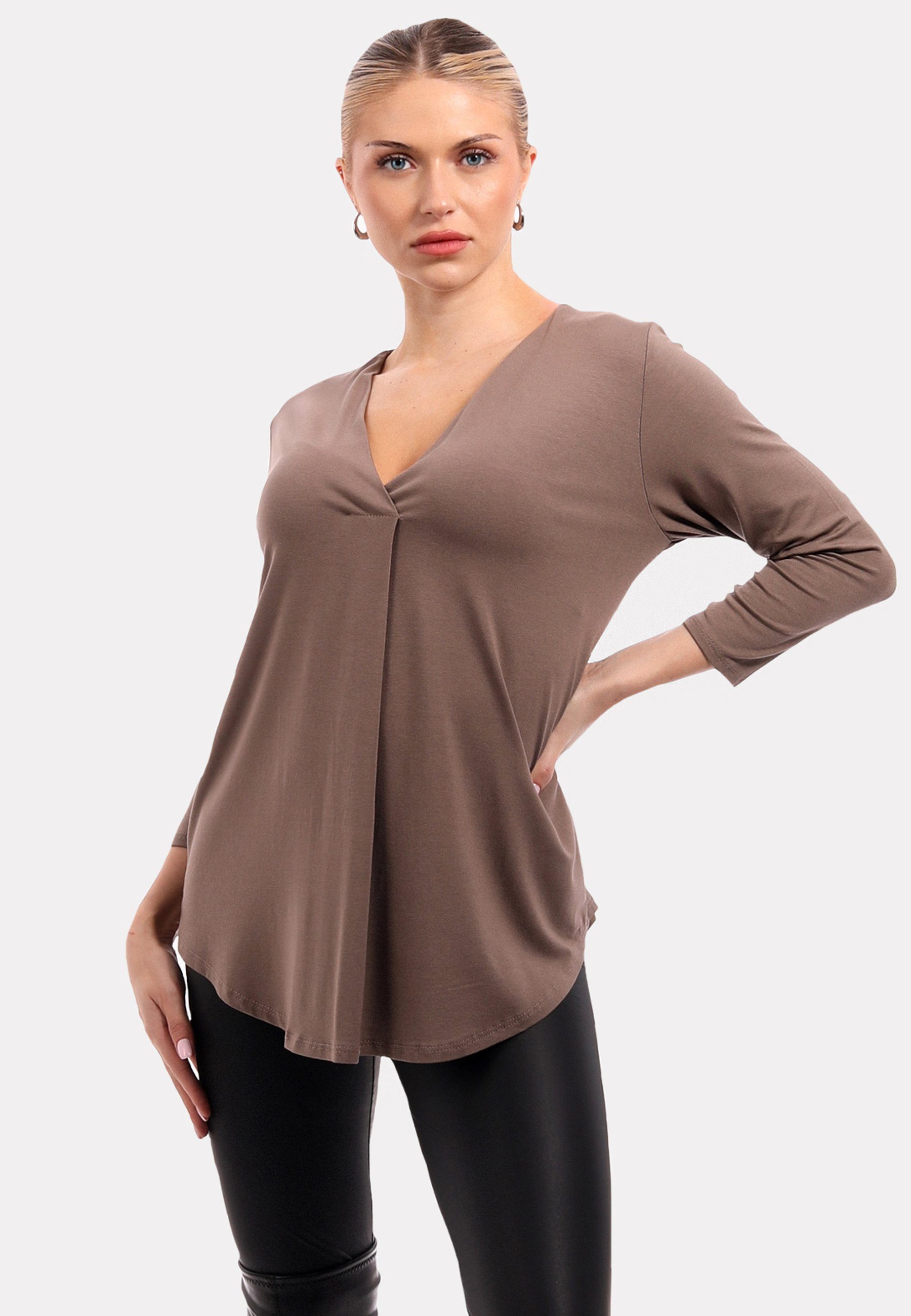 YC Fashion & Style Blusenshirt Blusenshirt mit V-Ausschnitt (1-tlg) in Unifarbe